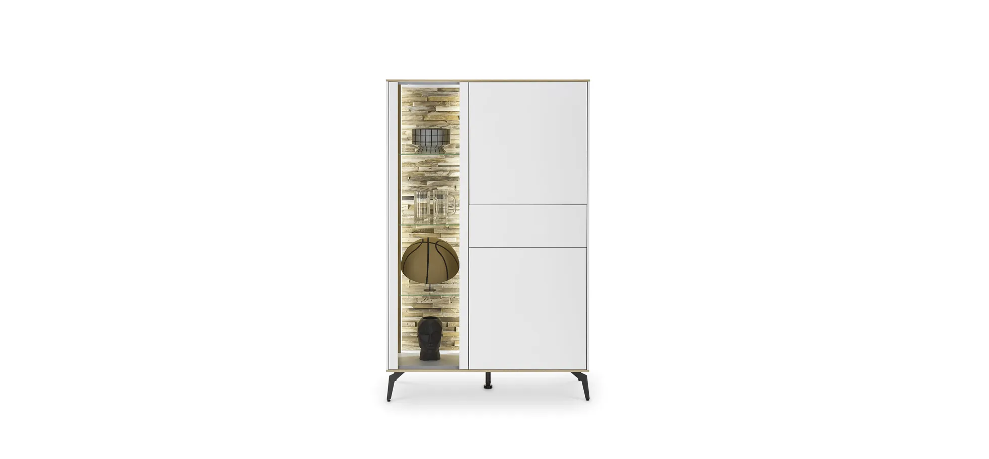 Highboard - B ca. 101 cm, Weiß, Asteiche, Schwarz Highboard - B ca. 101 cm, Weiß, Asteiche, Schwarz