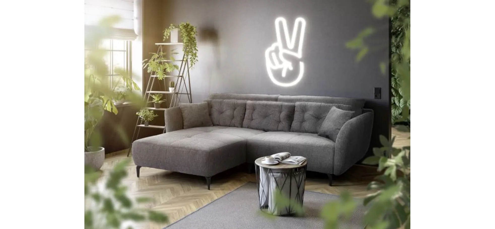 Ecksofa, Stoff dunkelgrau,  - Janek