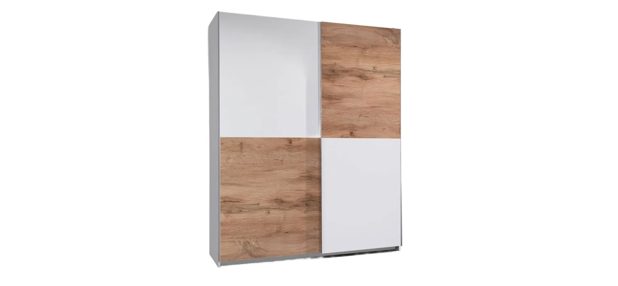 Schwebetürenschrank- B ca. 170 cm, Weiß, Wildeiche Dekor