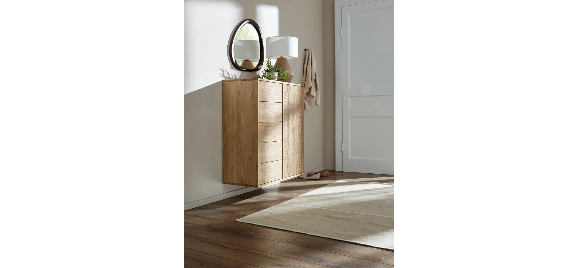 Kommode Williston - Wildeiche bianco, Front sandgestrahlt