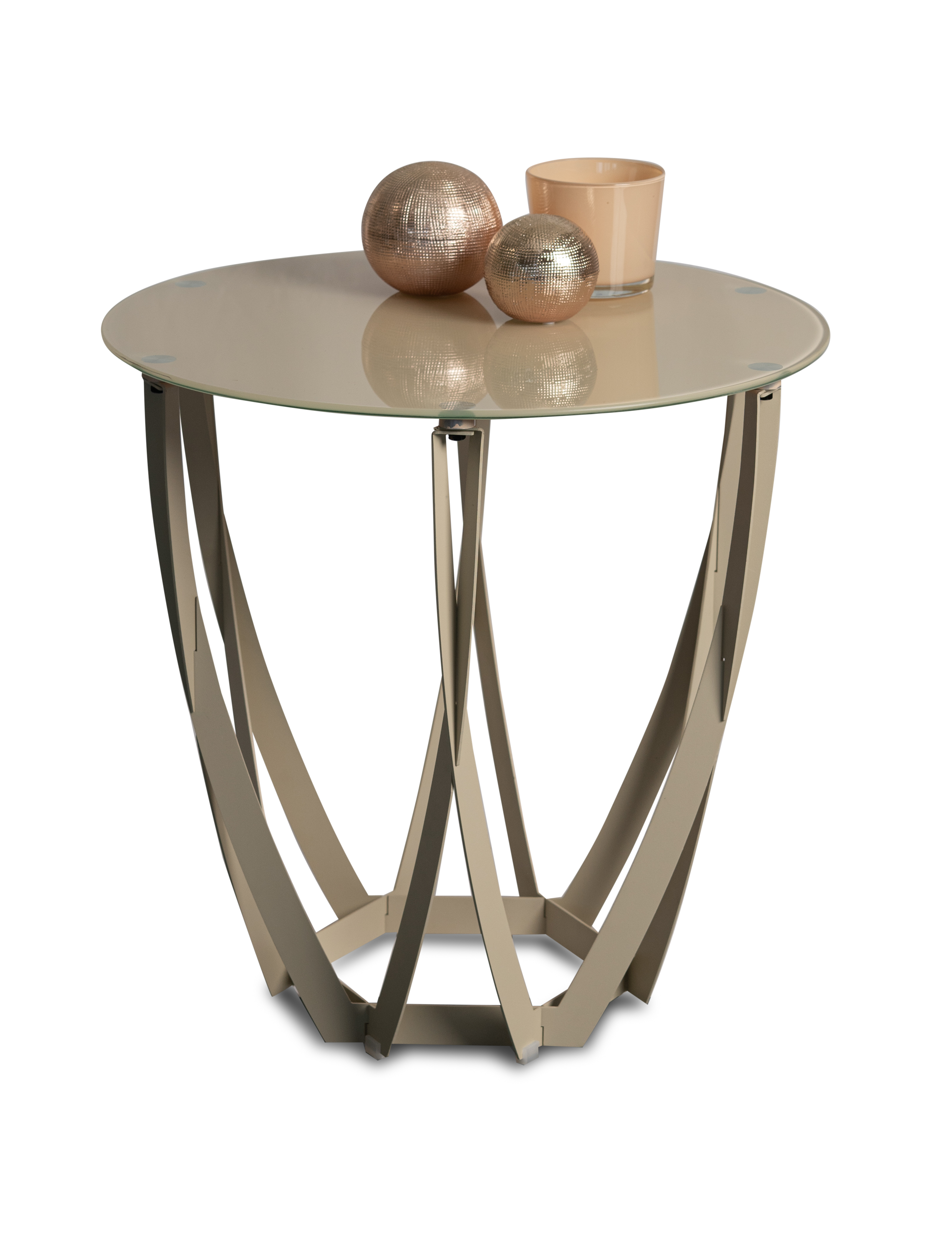 Beistelltisch, rund, 50 cm, Glas cremeweiß - Marinus