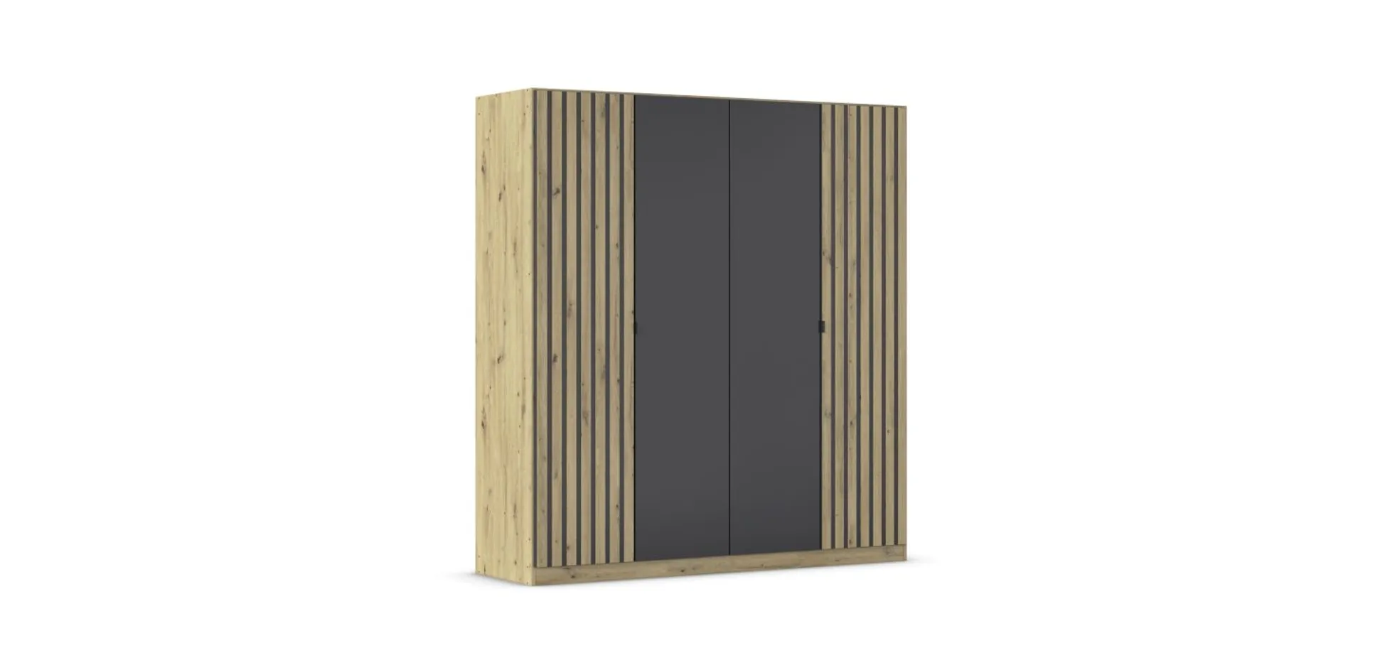 Drehtürenschrank RUERTO- B ca. 181 cm, Eiche Dekor, Dunkelgrau, Paneel, Eiche Dekor