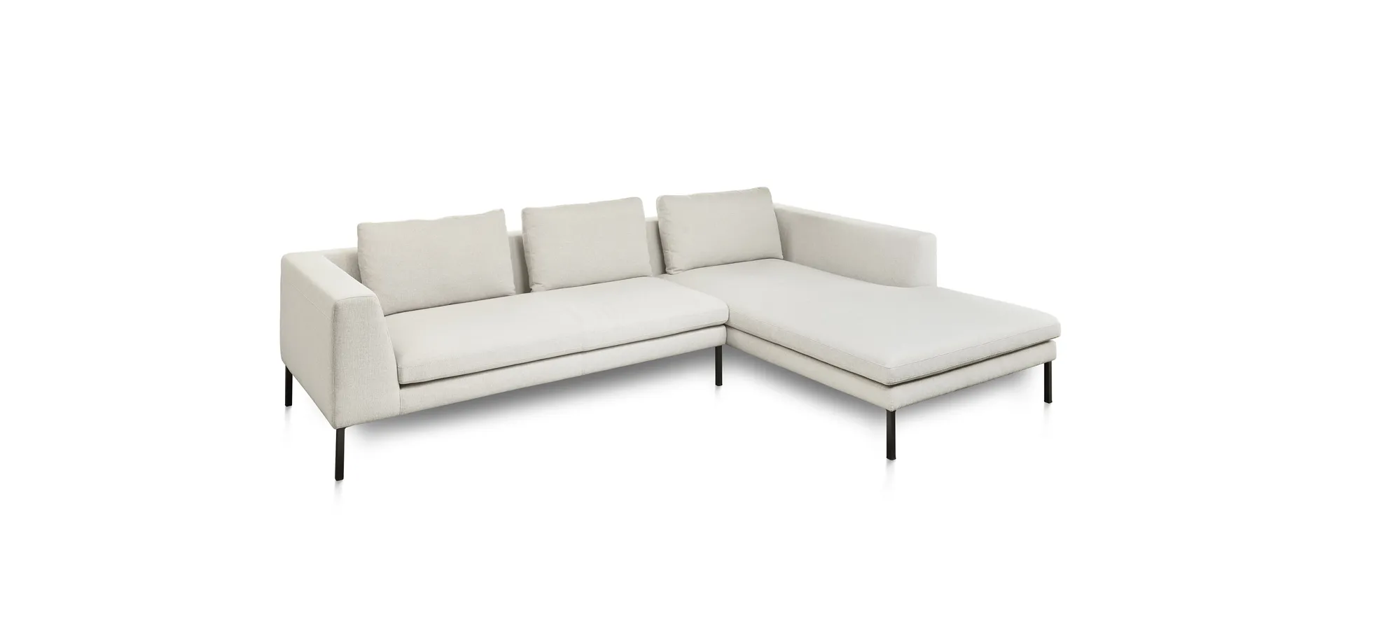 Ecksofa - 2,5-Sitzer mit Longchair klein rechts, Flachgewebe, Hellgrau