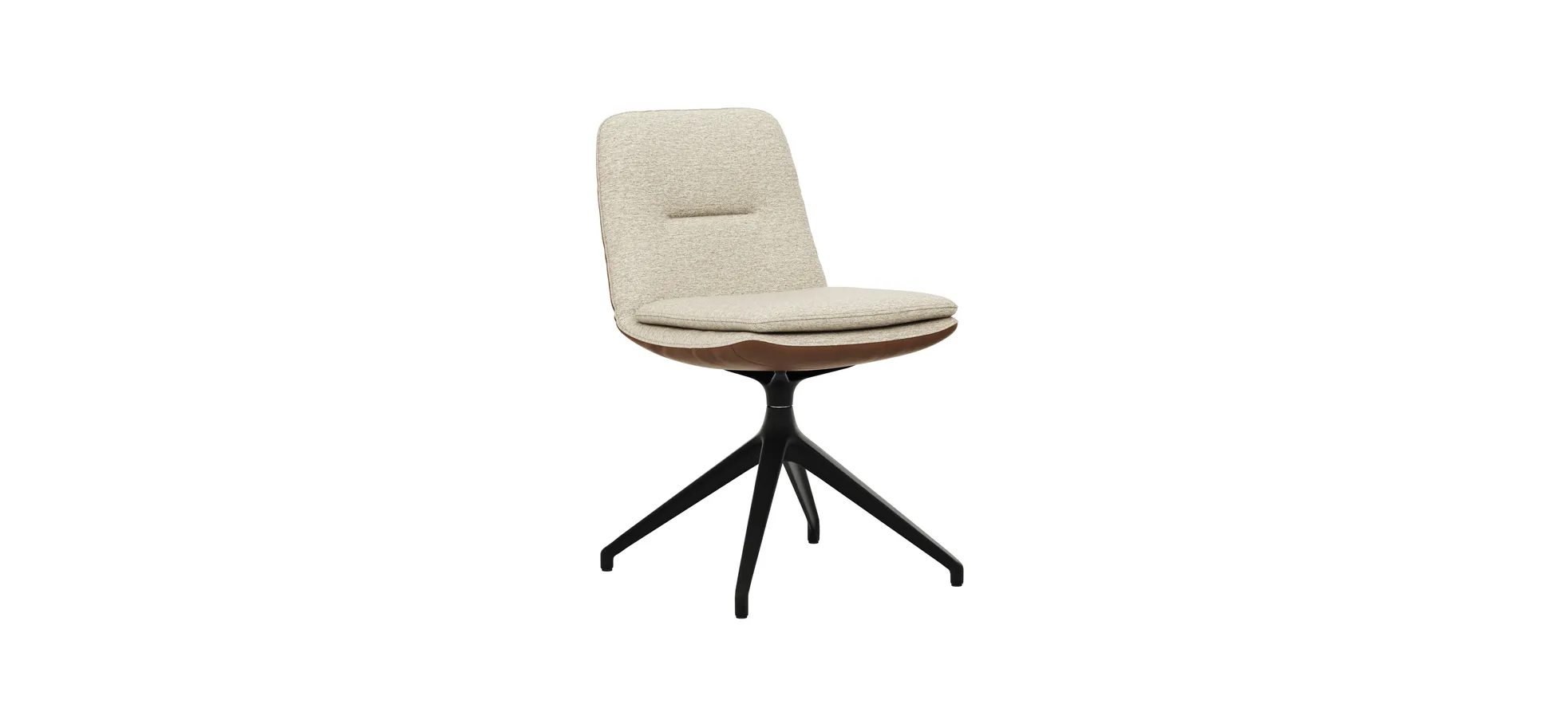 Polsterstuhl Macano - drehbar, Stoff & Leder, Beige, Cognac