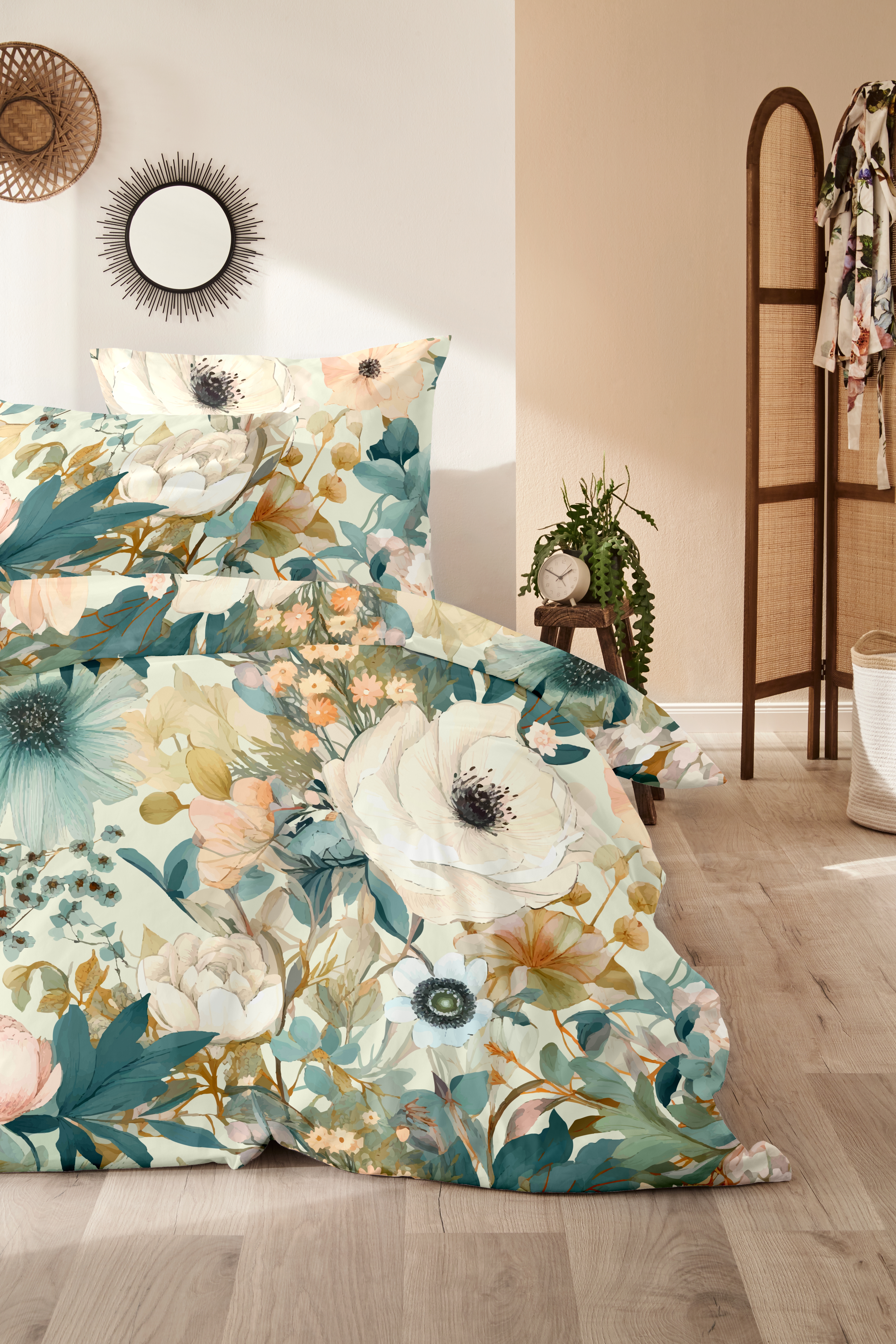 Mako-Satin Bettwäsche - 155x220cm, Blumen
