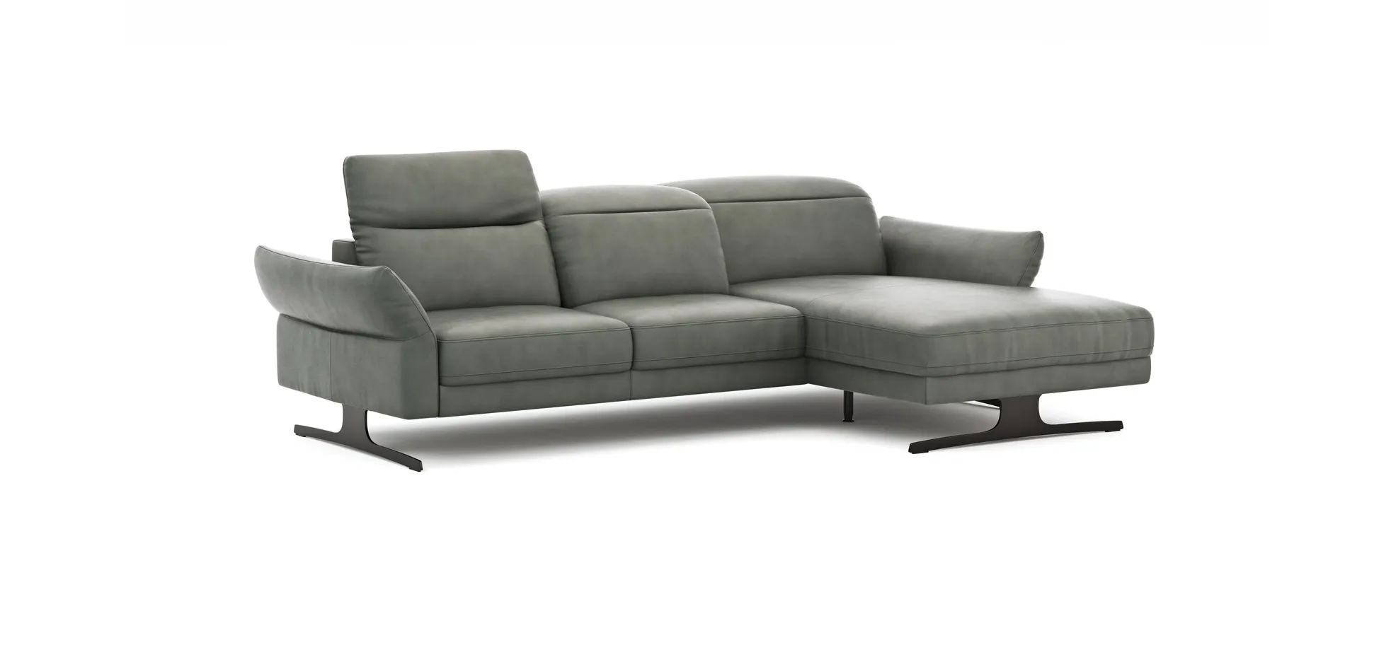 Ecksofa Rockport B - 2,5-Sitzer mit Longchair rechts inkl. Kopfteil/Sitztiefe/Armlehne verstellbar, Leder, Grau Ecksofa Rockport B - 2,5-Sitzer mit Longchair rechts inkl. Kopfteil/Sitztiefe/Armlehne verstellbar, Leder, Grau