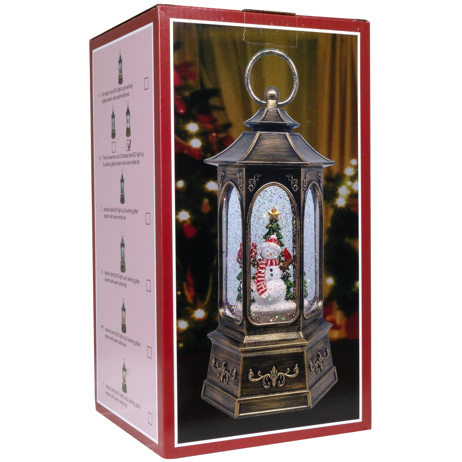 LED Schneelaterne ca. 13x24cm - Timer, Batt.betrieb (ohne Batt.), USB, Indoor