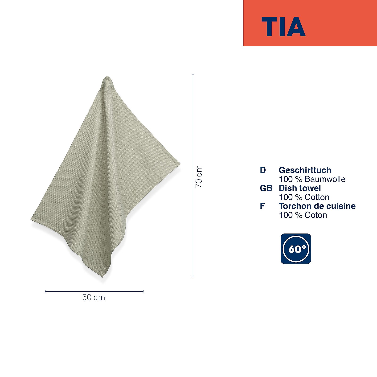 Geschirrtuch Tia 50x70 cm - 100%Baumwolle rauchgrün