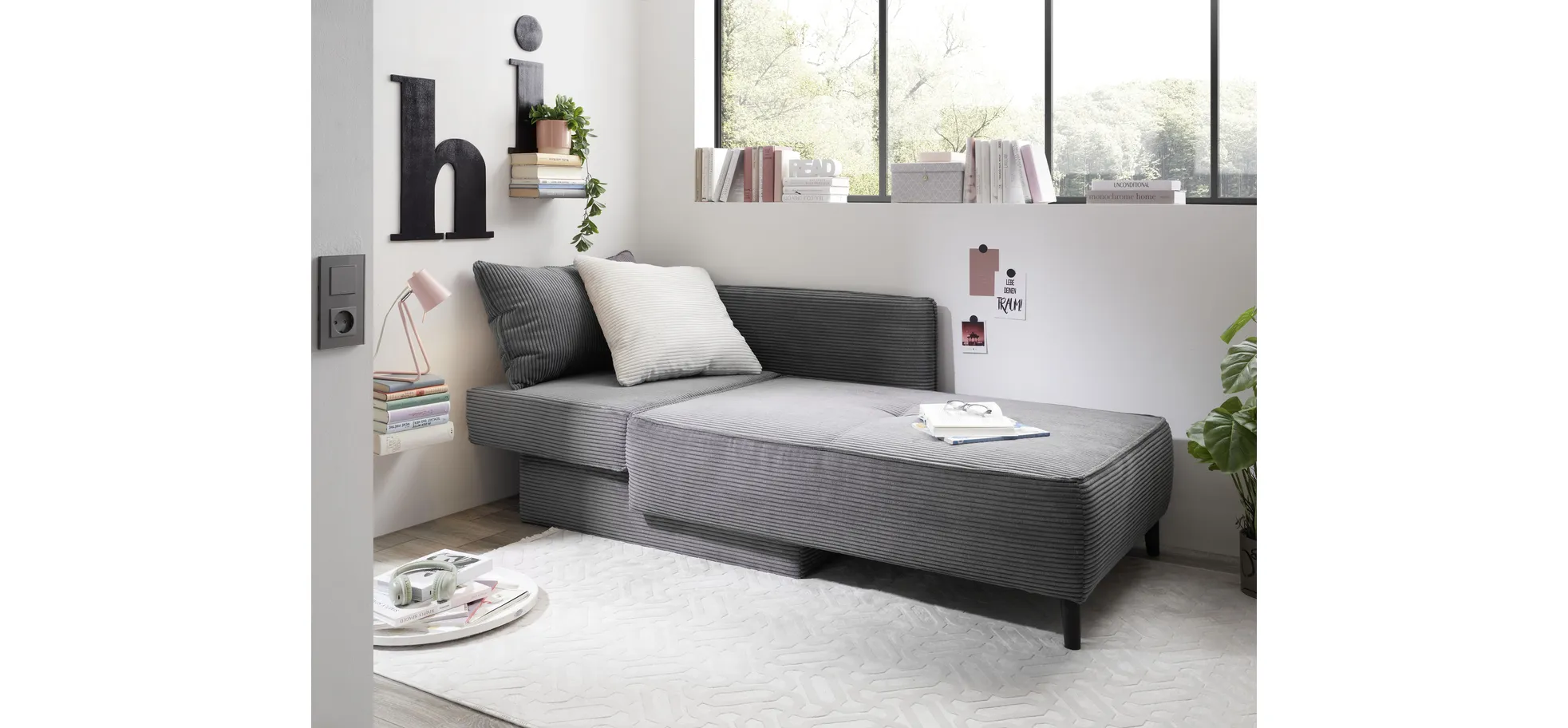 Sofa, Recamiere, Jadyn  - Querschläfer mit Stauraum