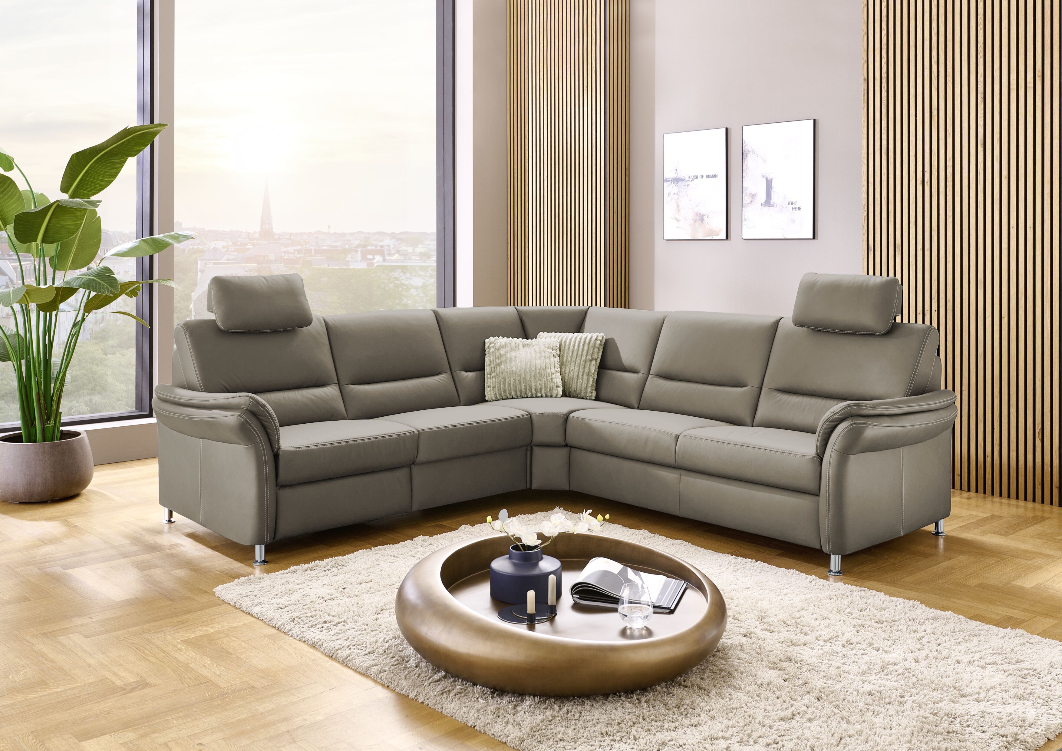 Ecksofa, Leder grau, Sitz Kaltschaum - KS 4953