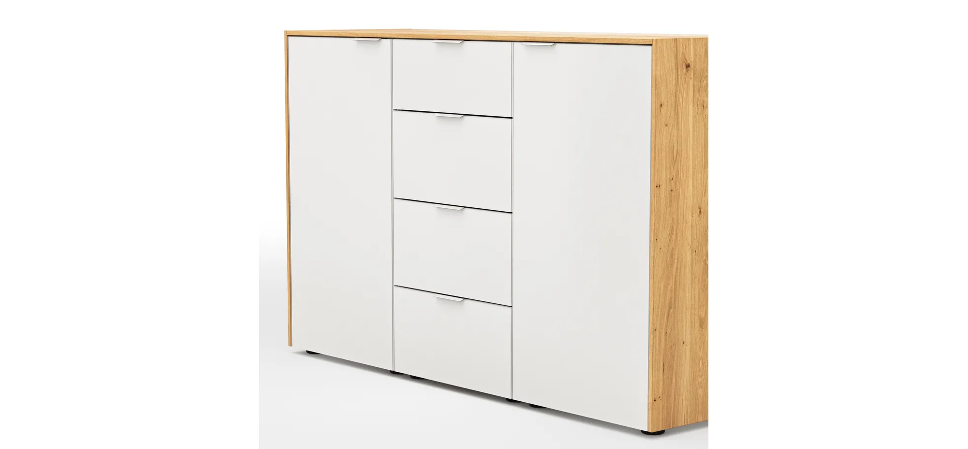 Kommode Colorado - BHT ca. 138x87x43 cm, Glas weiß mit Eiche furniert