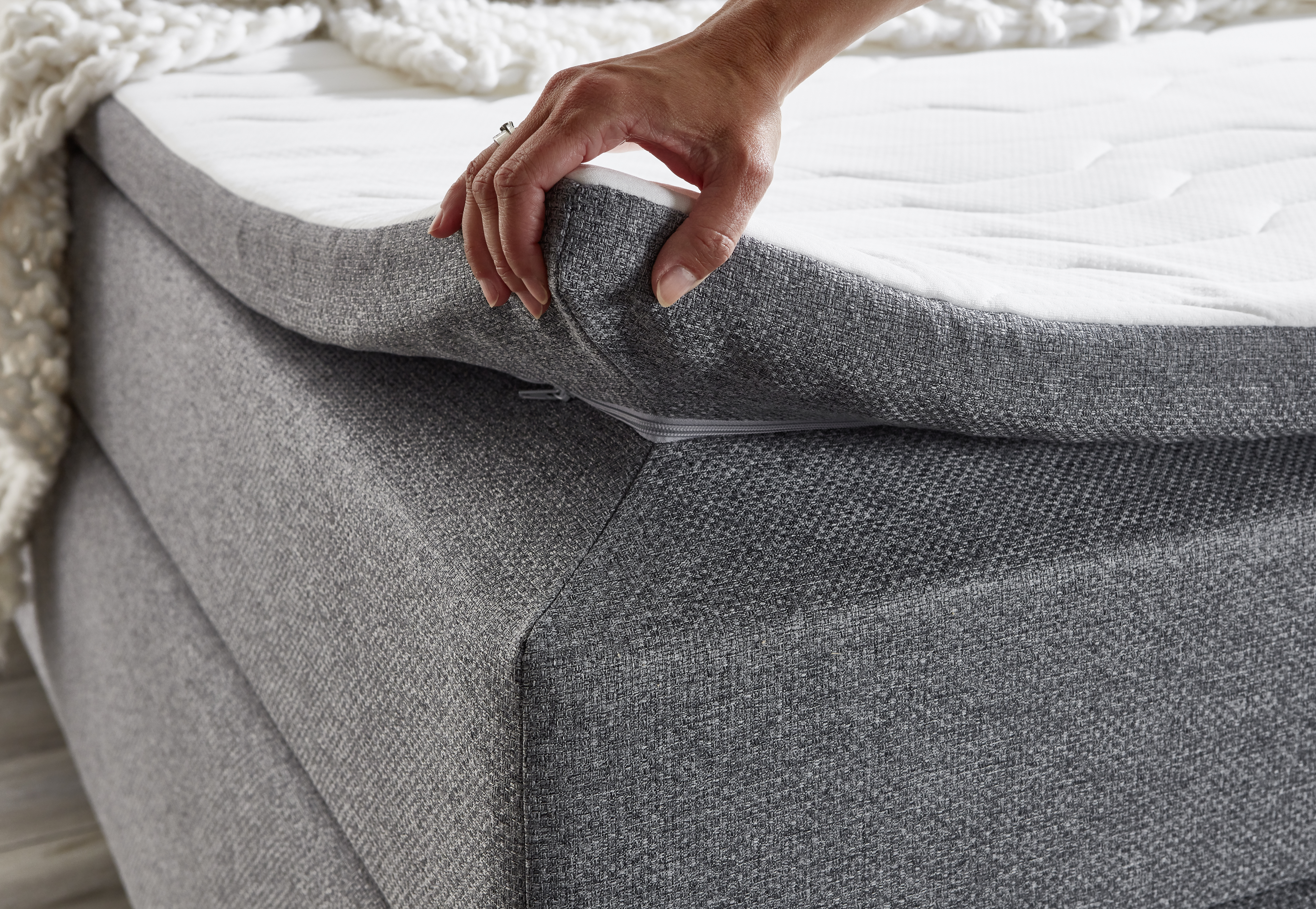 Boxspringbett, grau, mit Topper, 180x200 - Samiro