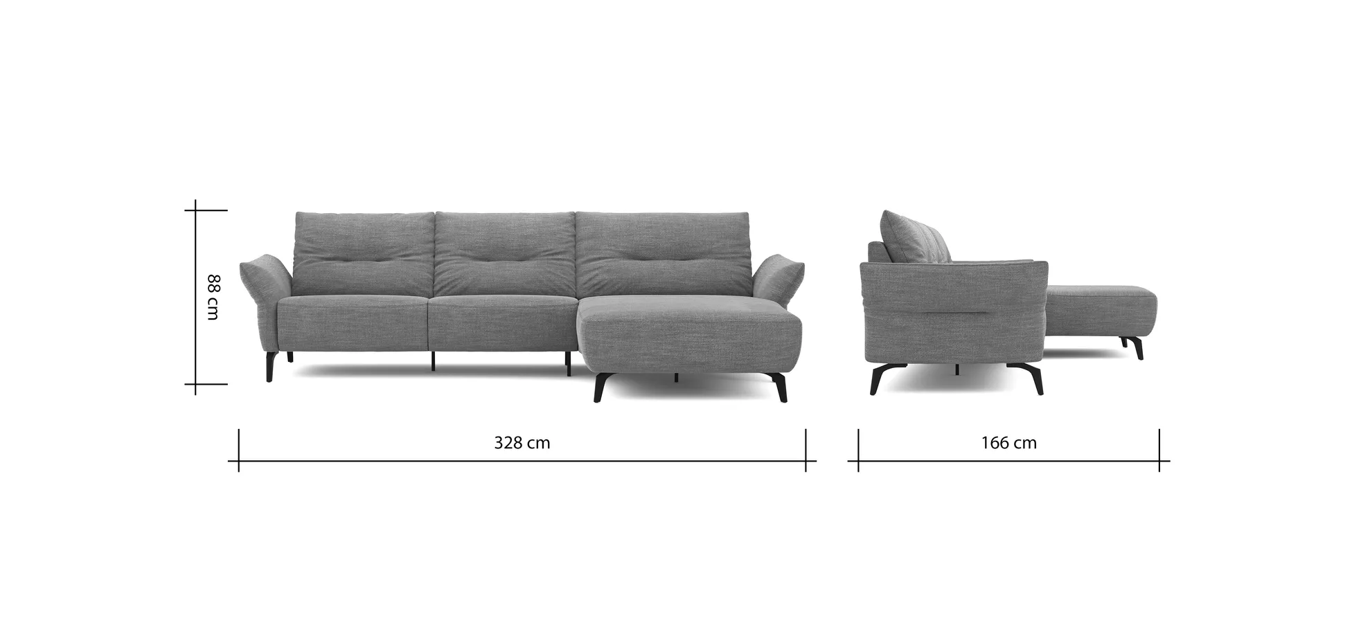 Ecksofa Bahia - 2,5-Sitzer mit Longchair rechts inkl. Armlehne verstellbar, Stoff, Kupfer