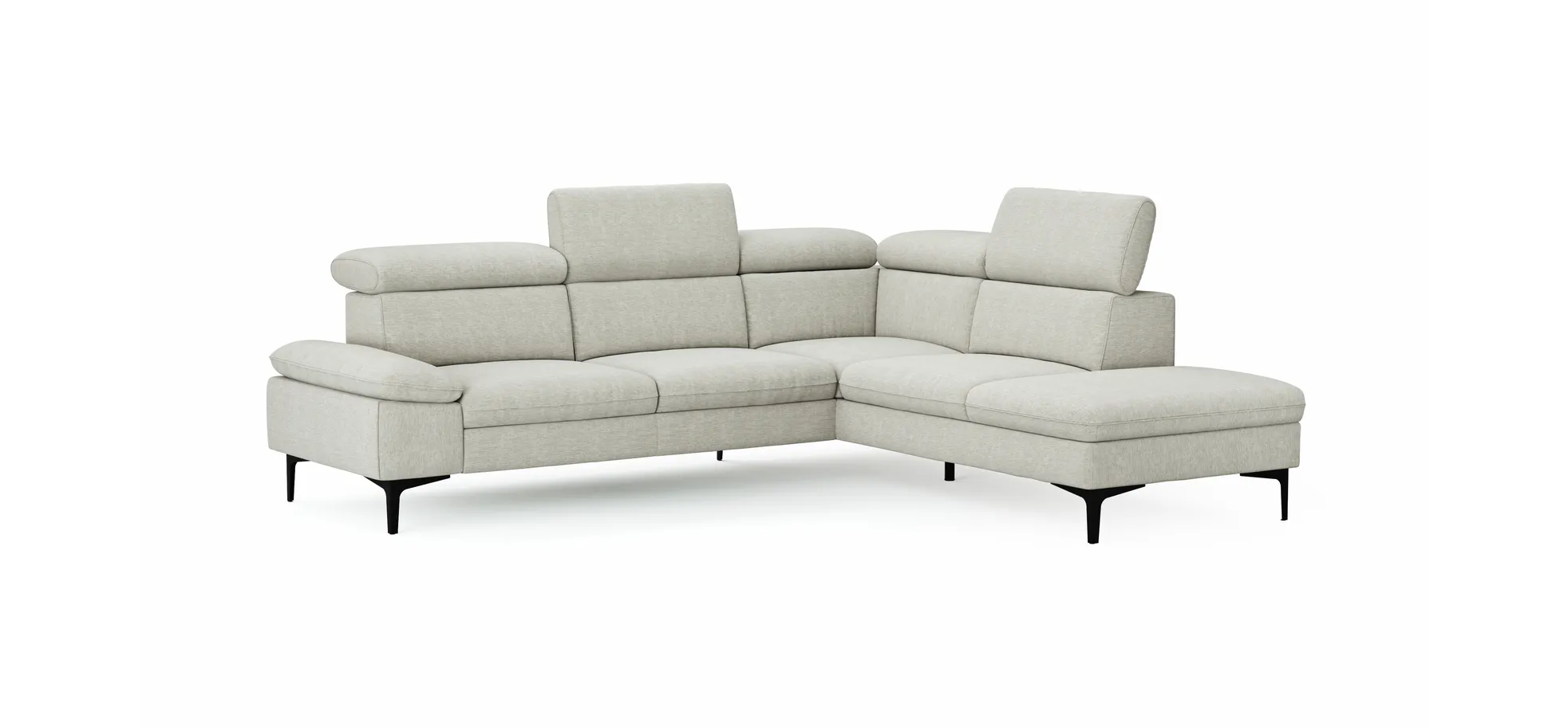 Ecksofa Felipa - 2,5-Sitzer mit Ecke rechts inkl. Kopfteil verstellbar, Stoff, Natur