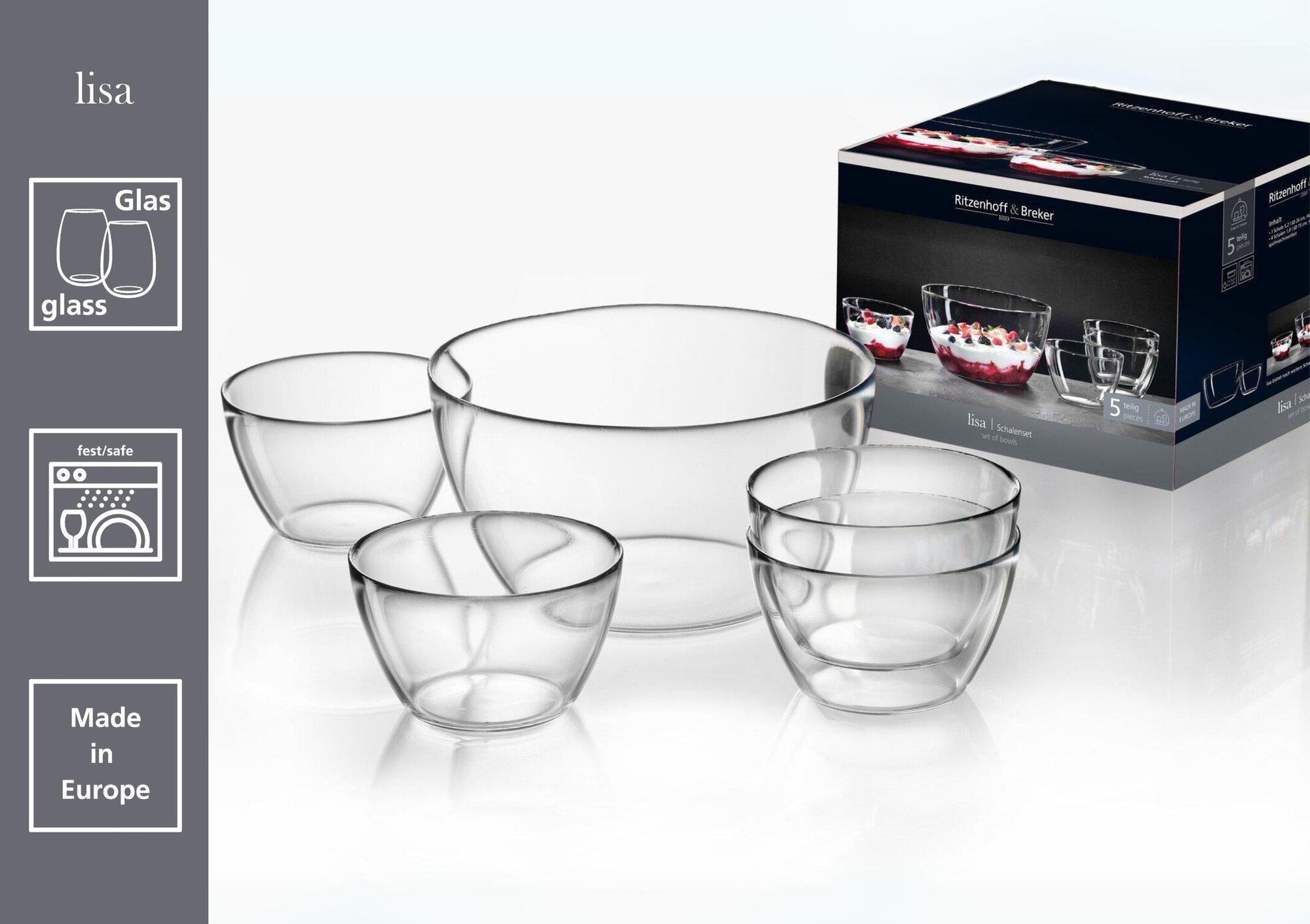 Schalenset Lisa, 5-Tlg. - glas