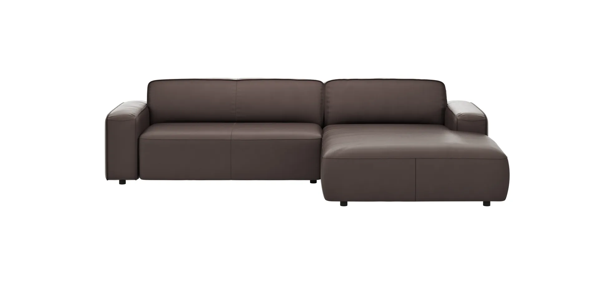 Ecksofa Denver - 2,5-Sitzer mit Longchair rechts, groß, Leder, Mocca