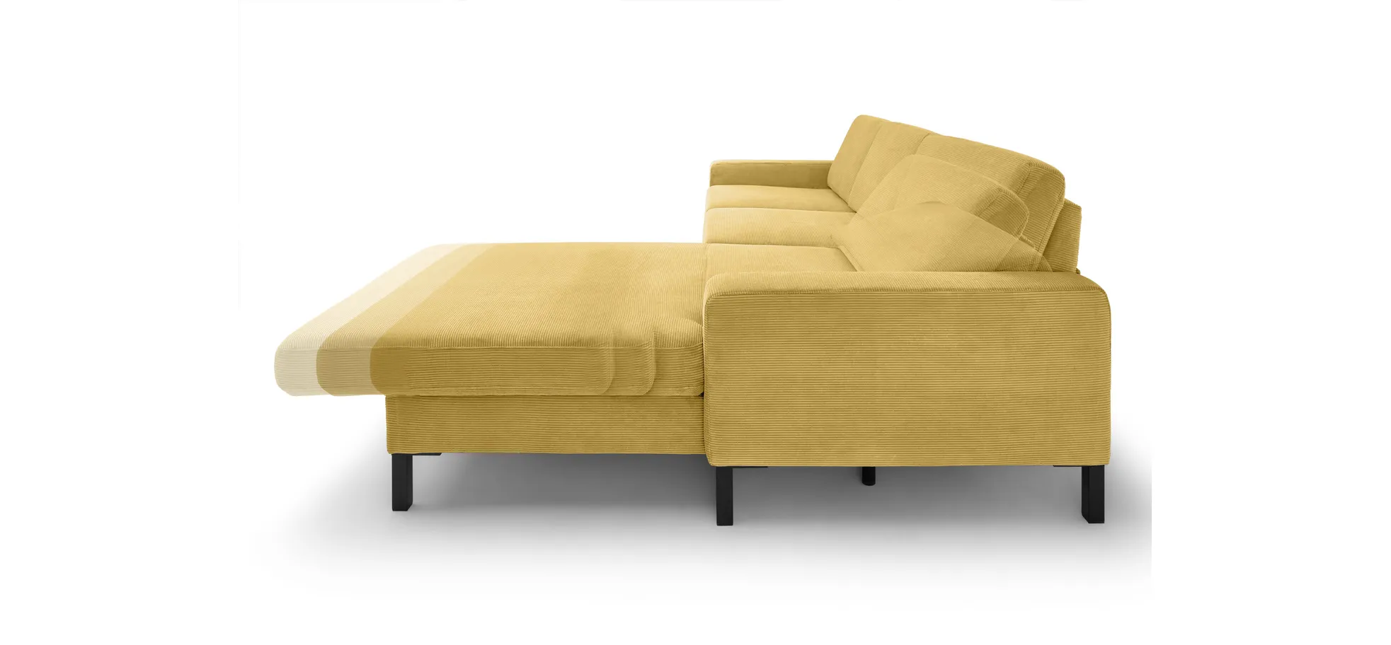  Ecksofa CALM MOVE 2.0 - 2,5-Sitzer mit Longchair rechts, Schlaffunktion, Feincord, Gold