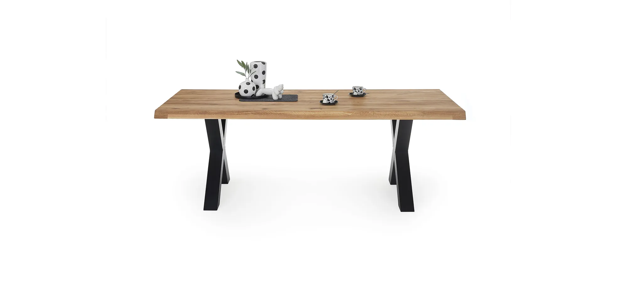 Esstisch - LB ca. 240x100 cm, Wildeiche massiv geölt, Baumkante, Schwarz