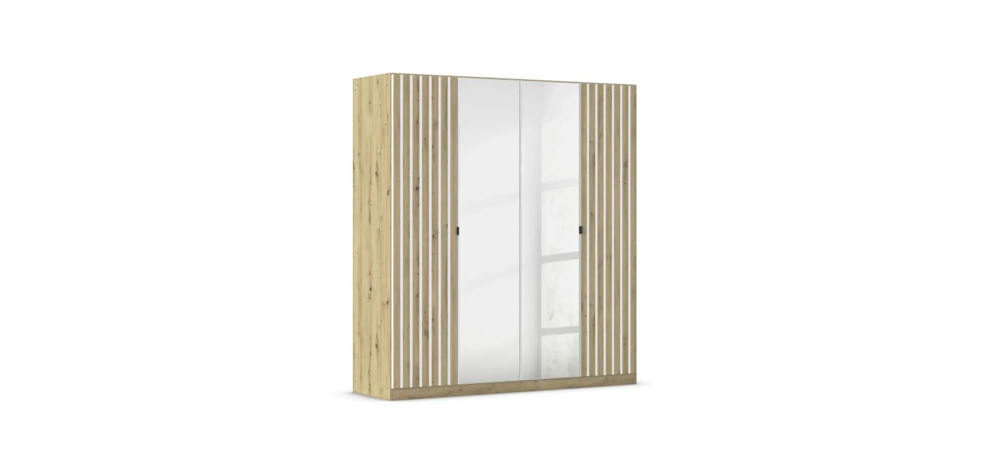 Drehtürenschrank RUERTO- B ca. 181 cm, Eiche Dekor, Weiß, Paneel, Eiche Dekor, Spiegel