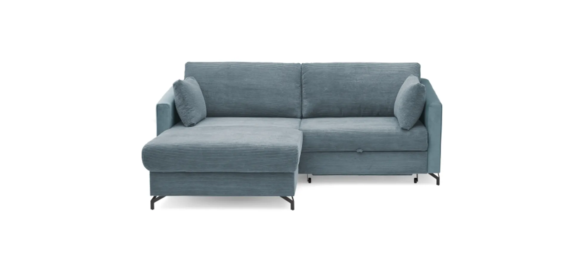 Ecksofa - 1,5-Sitzer, Ecke rechts inkl. Schlaffunktion und Bettkasten, Stoff, Hellblau