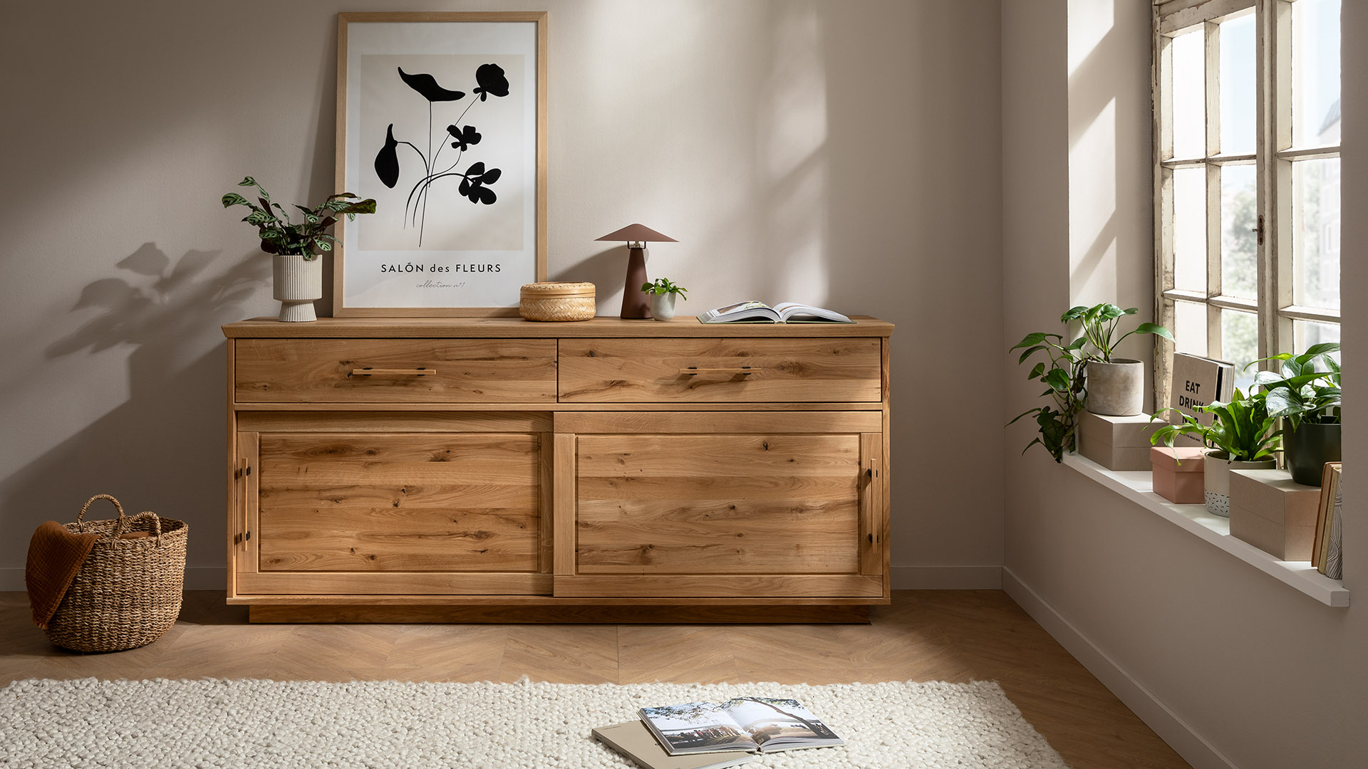 Sideboard, Wildeiche massiv natur geölt - Oreia