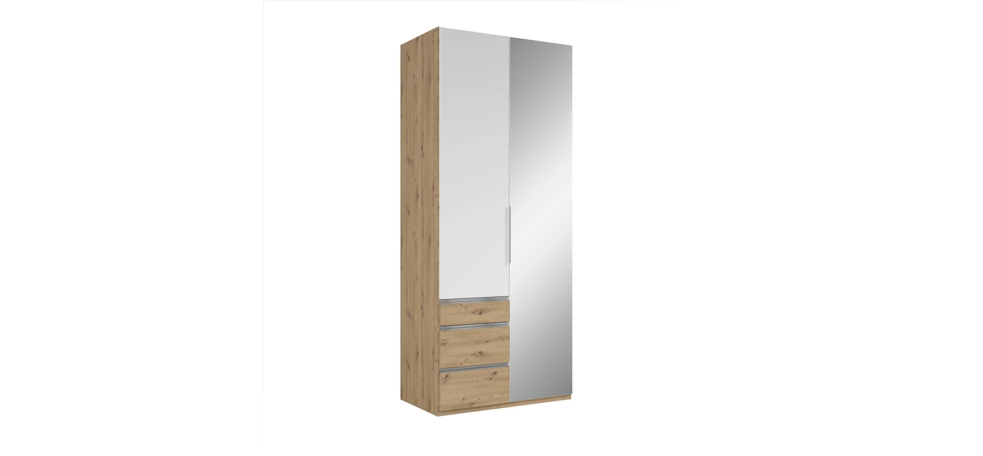 Drehtürenschrank- B ca. 100 cm, Eiche Dekor, Weiß, Spiegel
