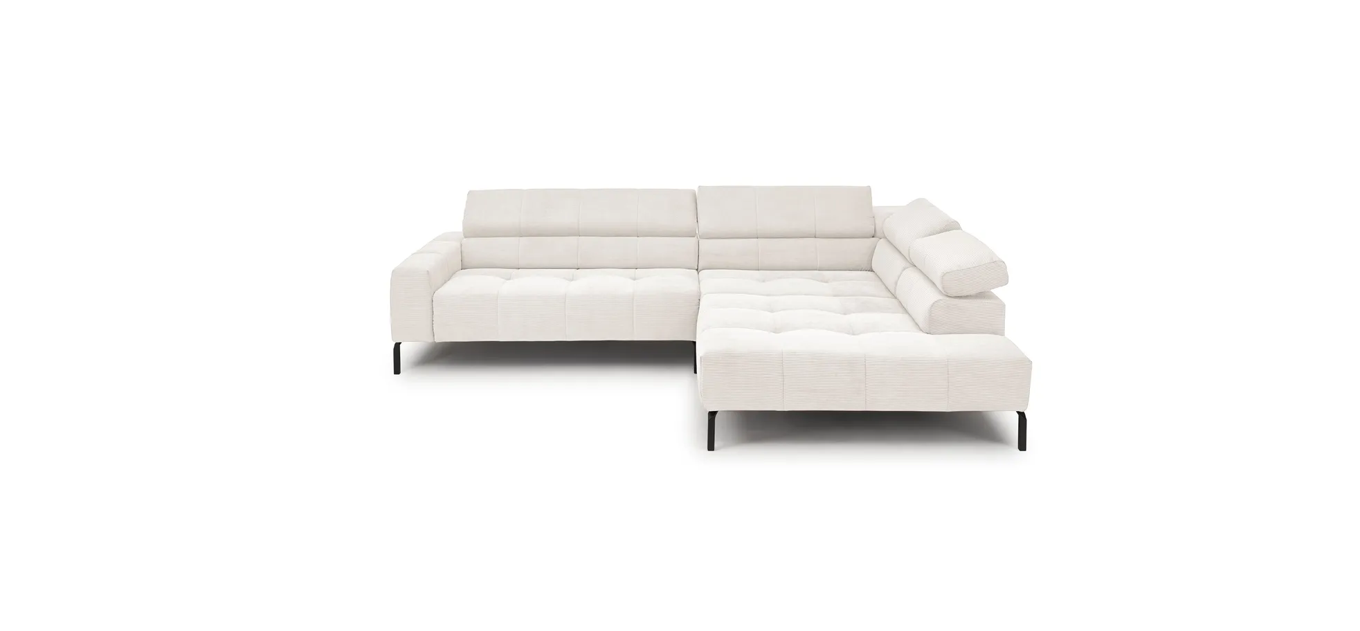  Ecksofa COLLEEN - 2-Sitzer mit Ecke rechts, Sitzvorzug motorisch, Feincord, Weiß