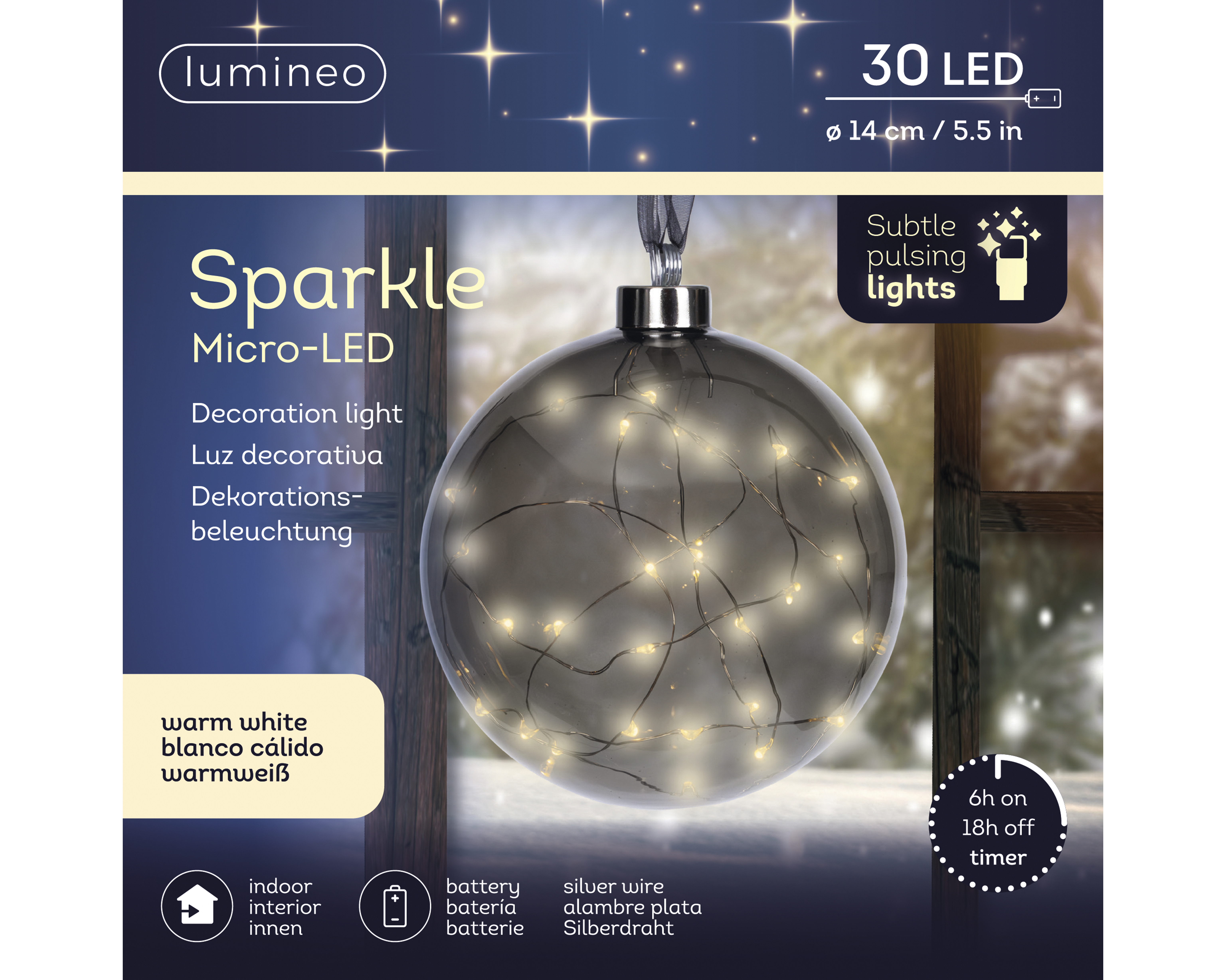 Micro LED Kugel - anthracite/warm white, Glas, Ø14cm-30L