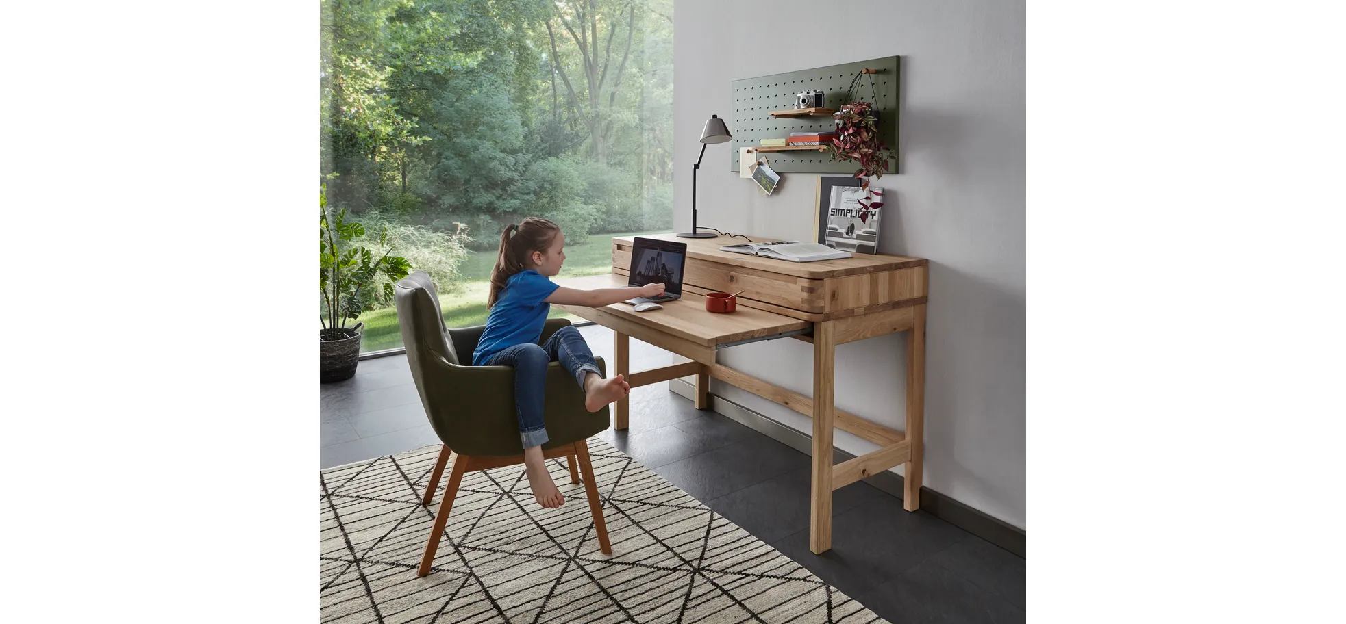 Homeoffice-Schreibtisch Cartago Soft - Wildeiche massiv, bianco geölt
