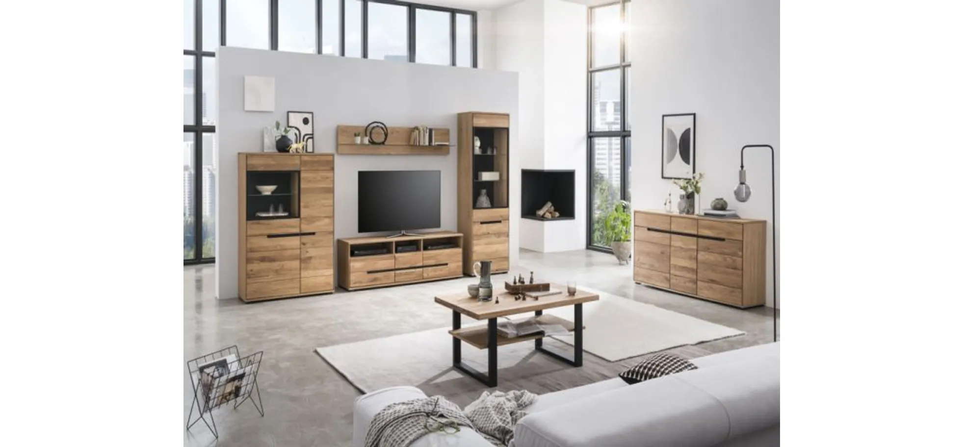 Vitrine, Eiche, 2-trg., Glas-/ Holztür - Edma