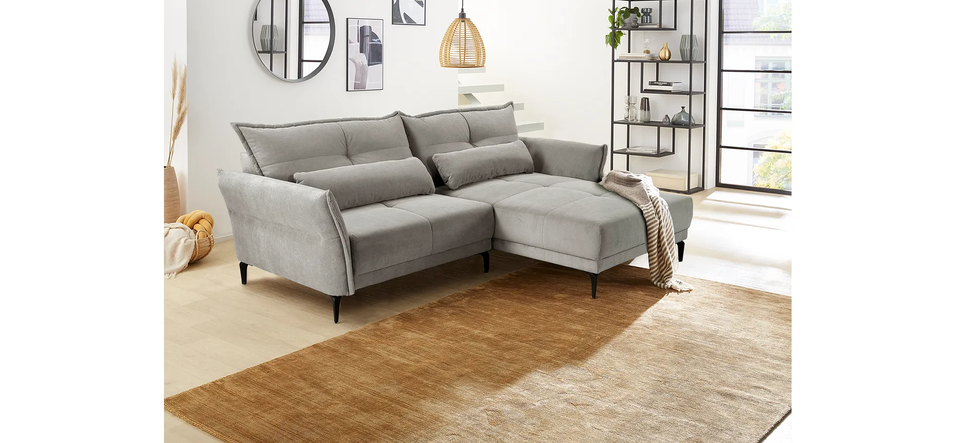 Ecksofa - 1,5-Sitzer, Ecke rechts, Stoff, Grau