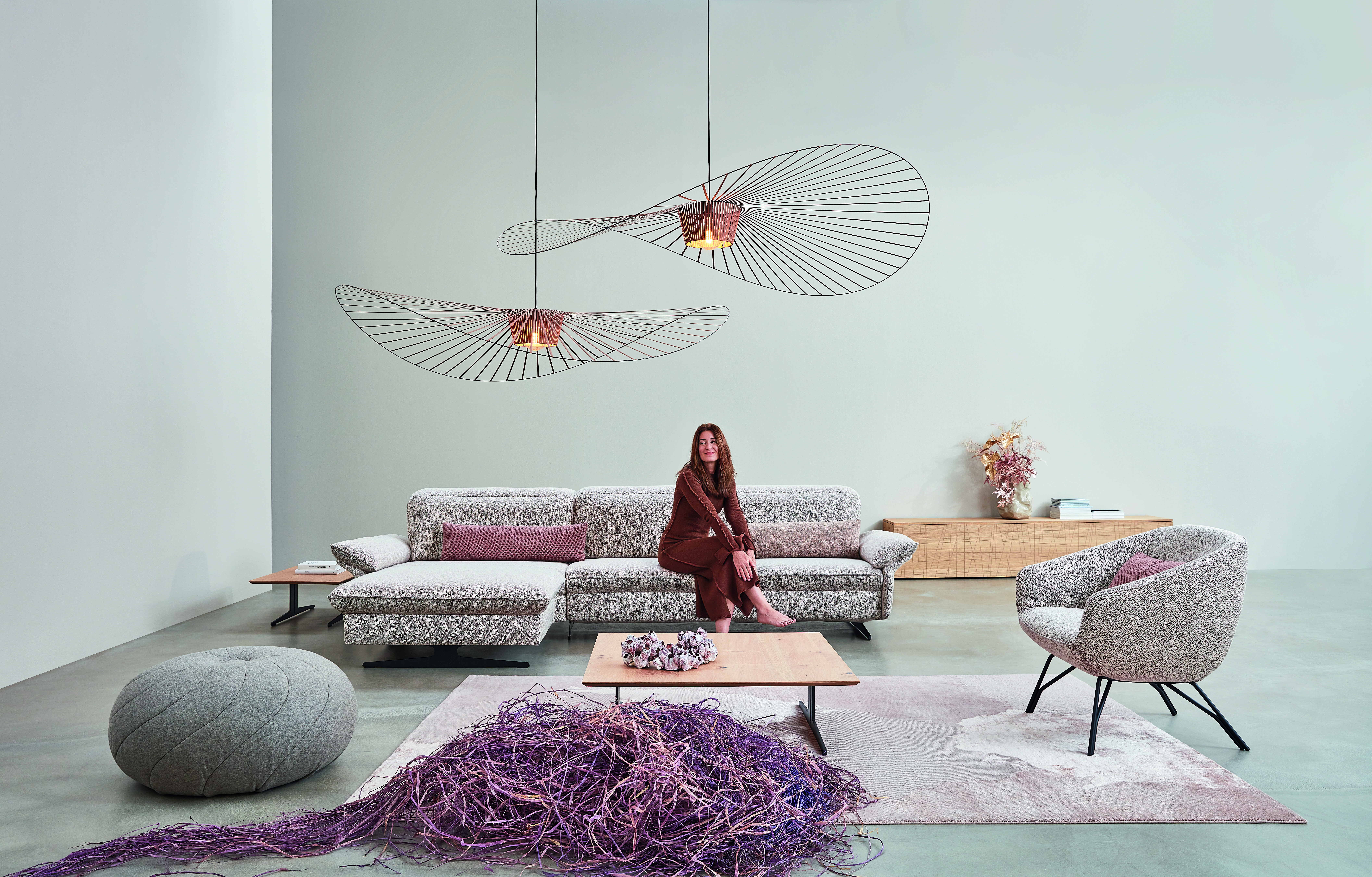 Ecksofa, Stoff rose, Metallkufe  - Mykon 783