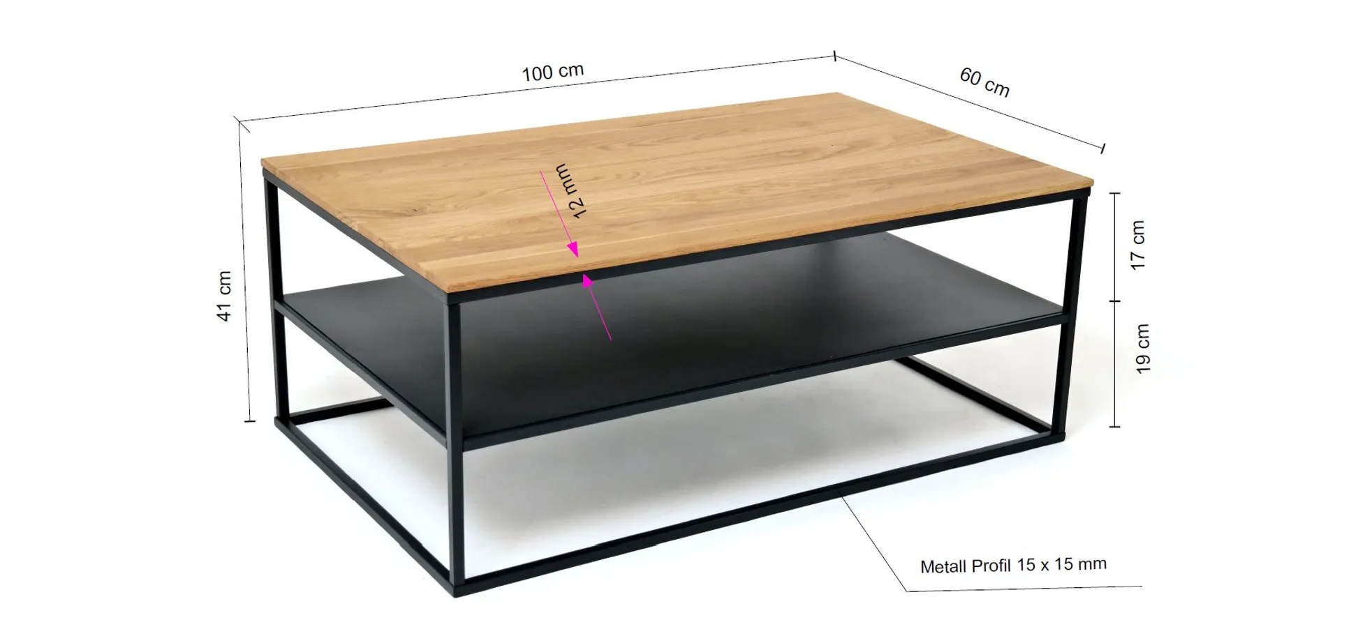 Couchtisch, mit Ablage, Platte Eiche - Couchtische