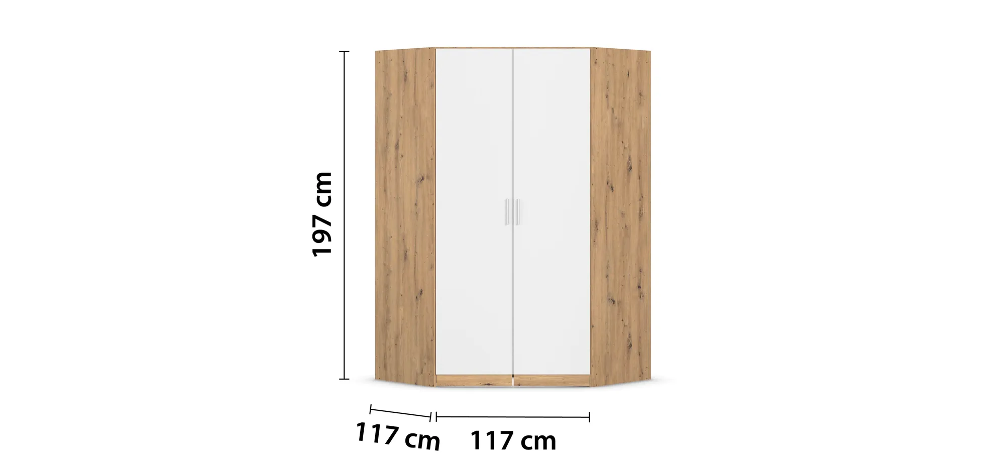 Eckschrank REXY MATT- B 117 cm, Eiche Dekor, Weiß
