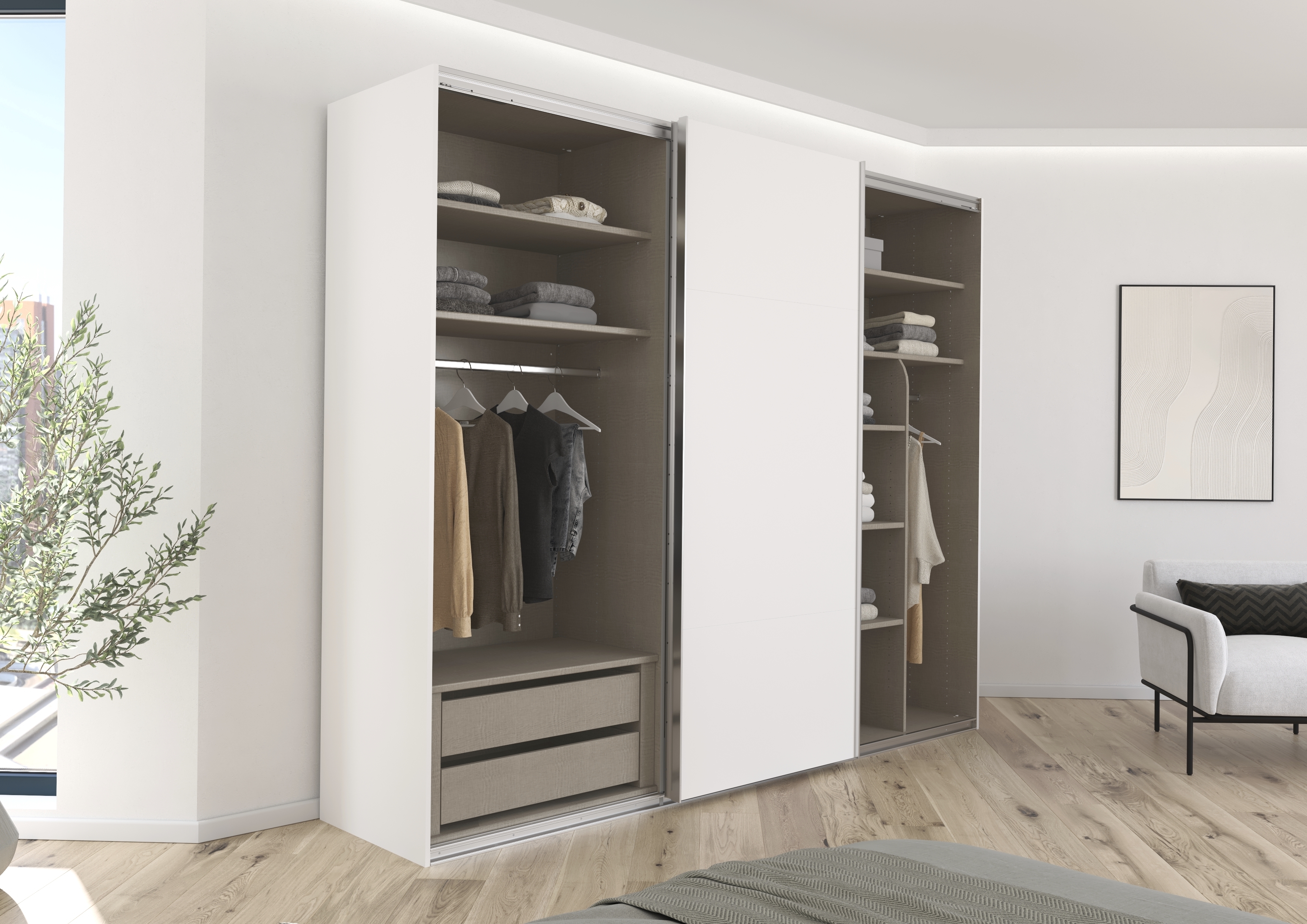 Schwebetürenschrank 3-türig, weiß - LS25 Celico