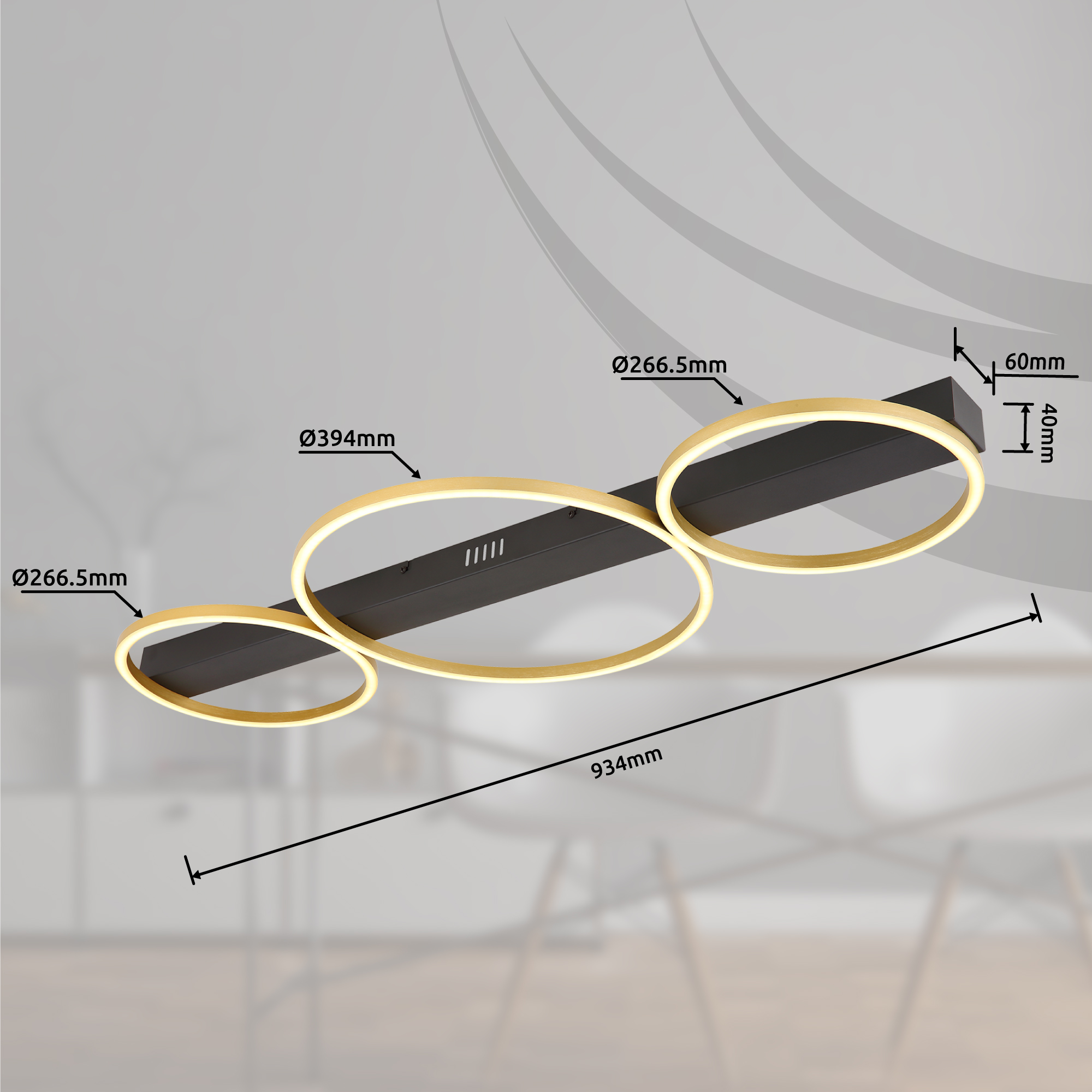 Deckenleuchte LUFFY - LED, Schwarz Matt/Messing Matt, 93x39,4x5,3cm