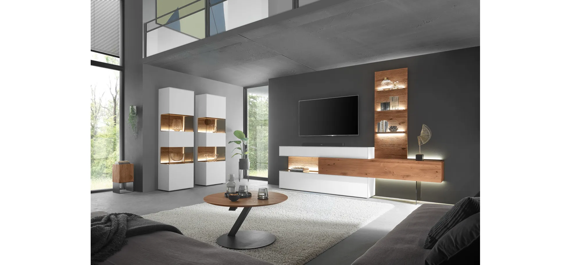 Couchtisch - höhenverstellbar D/H 80x44/60 cm, Kerneiche Umato 