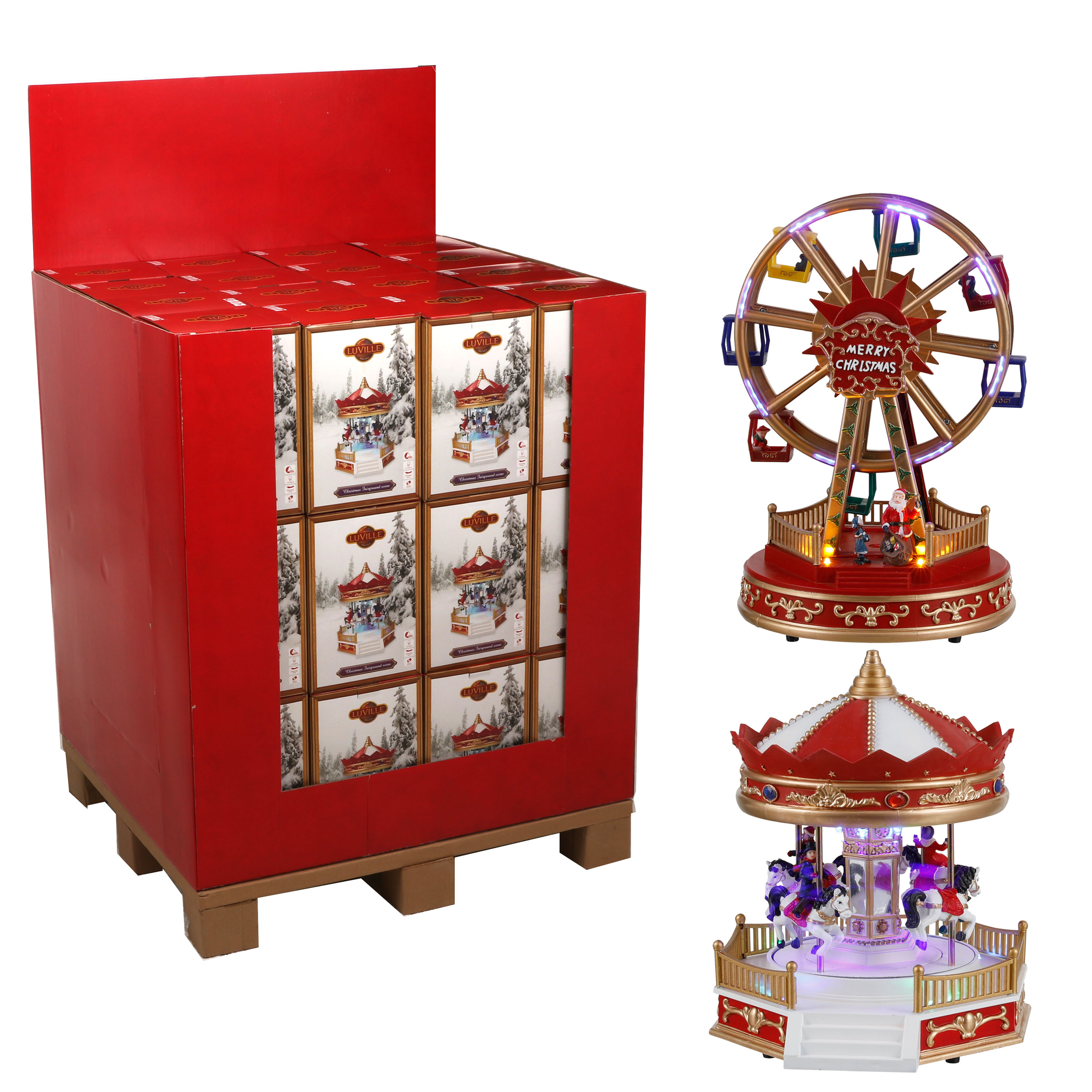 Weihnachtsmarkt-Szene, sort. - Batteriebetrieb, l21xb19xh28cm