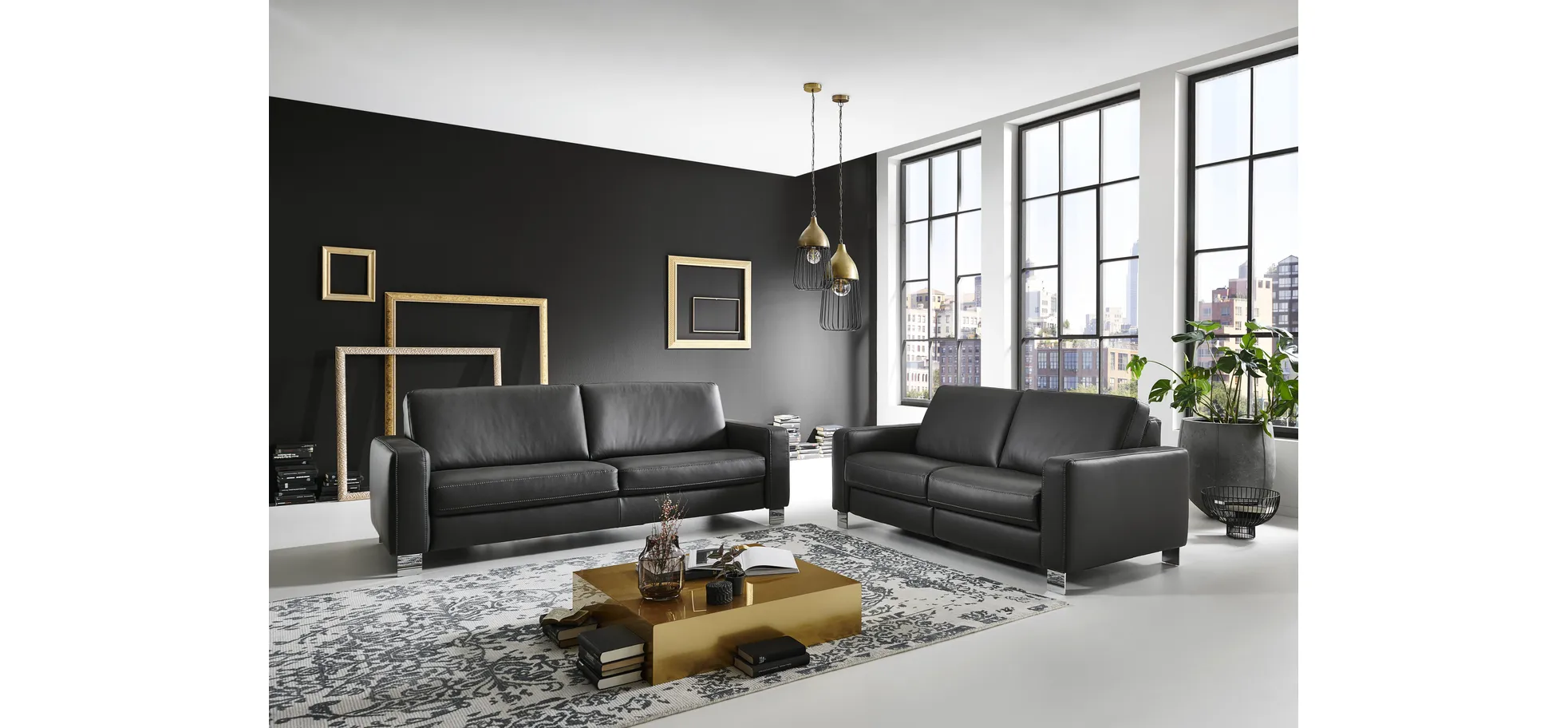 Sofa - 2,5-Sitzer, Leder, Anthrazit