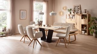Armlehnstuhl, beige, Drehholzfuß - Natura home Kamari