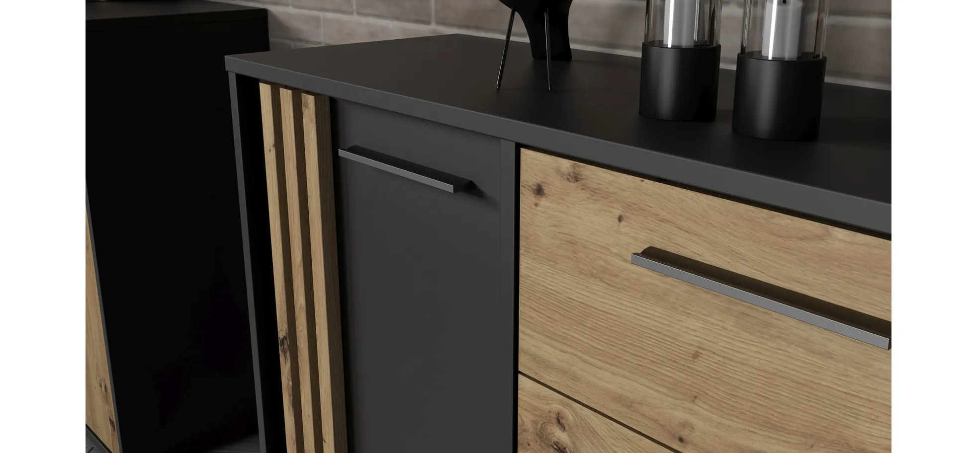 Kommode, Balck/Artisan Oak  - Floriss