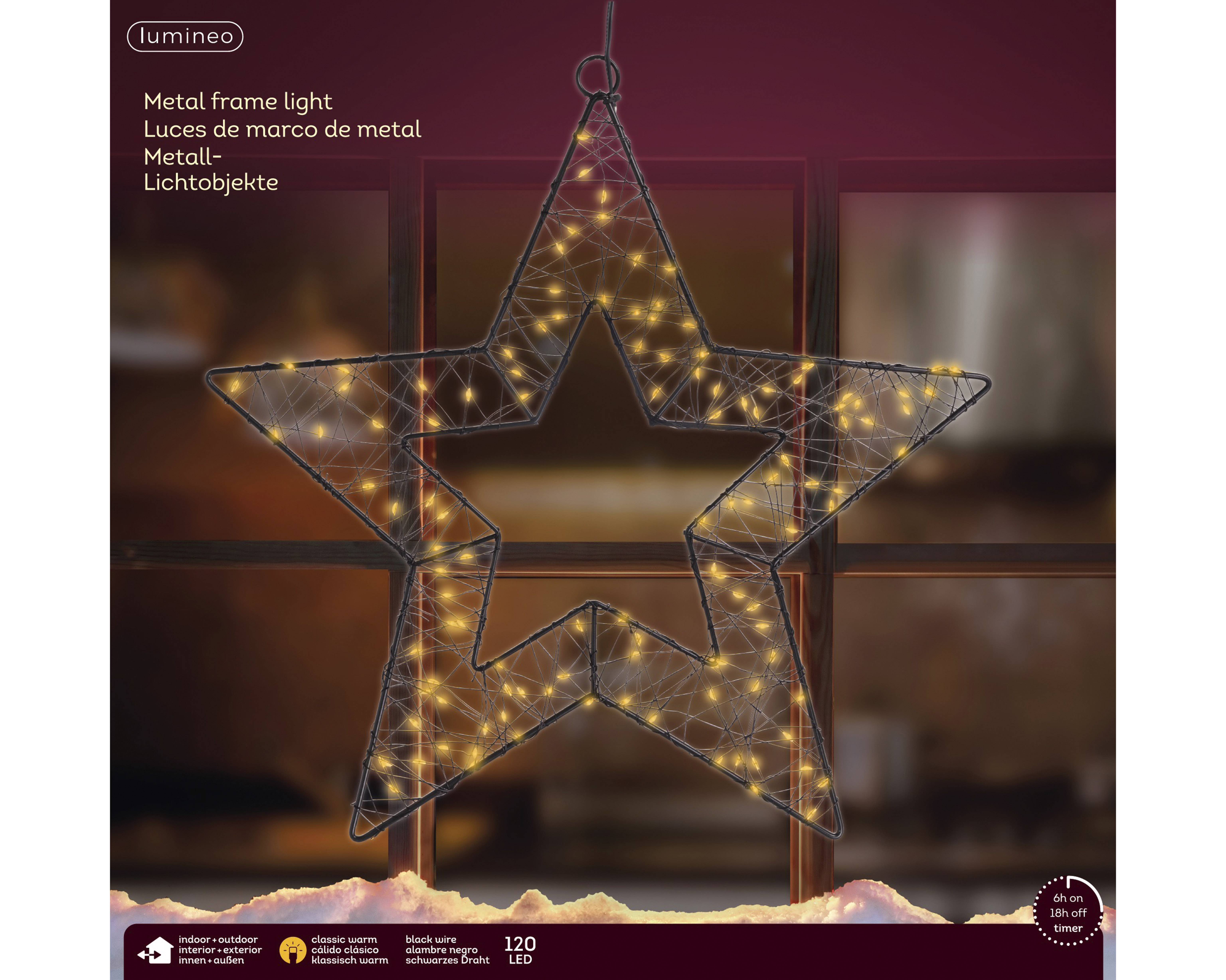 LED Stern - schwarz/klass. warm, Metall, Ø38-L1-W38-H38cm-120L