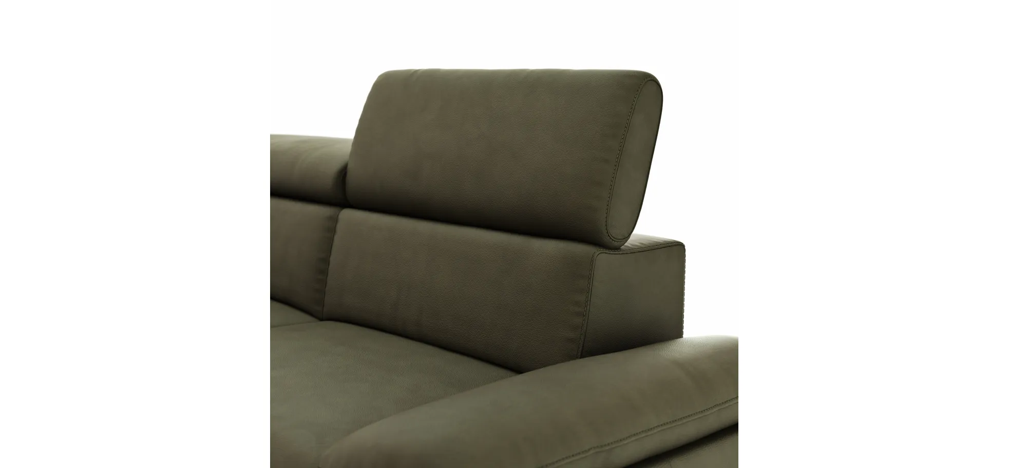 Ecksofa Felipa - Ecke links mit 2,5-Sitzer inkl. Armlehne verstellbar und Rückenlehne/Sitztiefe verstellbar (motorisch), Leder, Olive