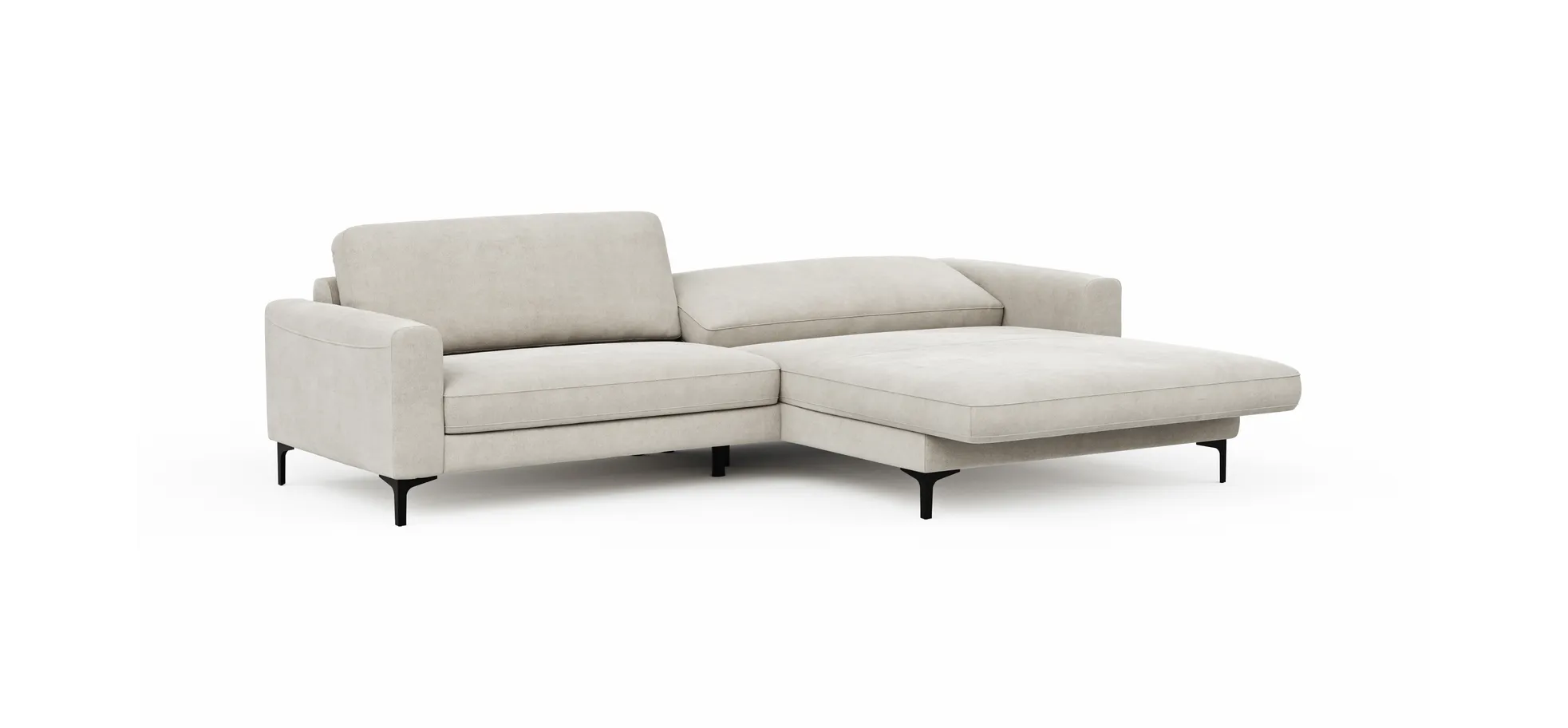 Ecksofa Oviedo - 1,5-Sitzer mit Longchair rechts inkl. Relaxfunktion (motorisch), Stoff, Natur