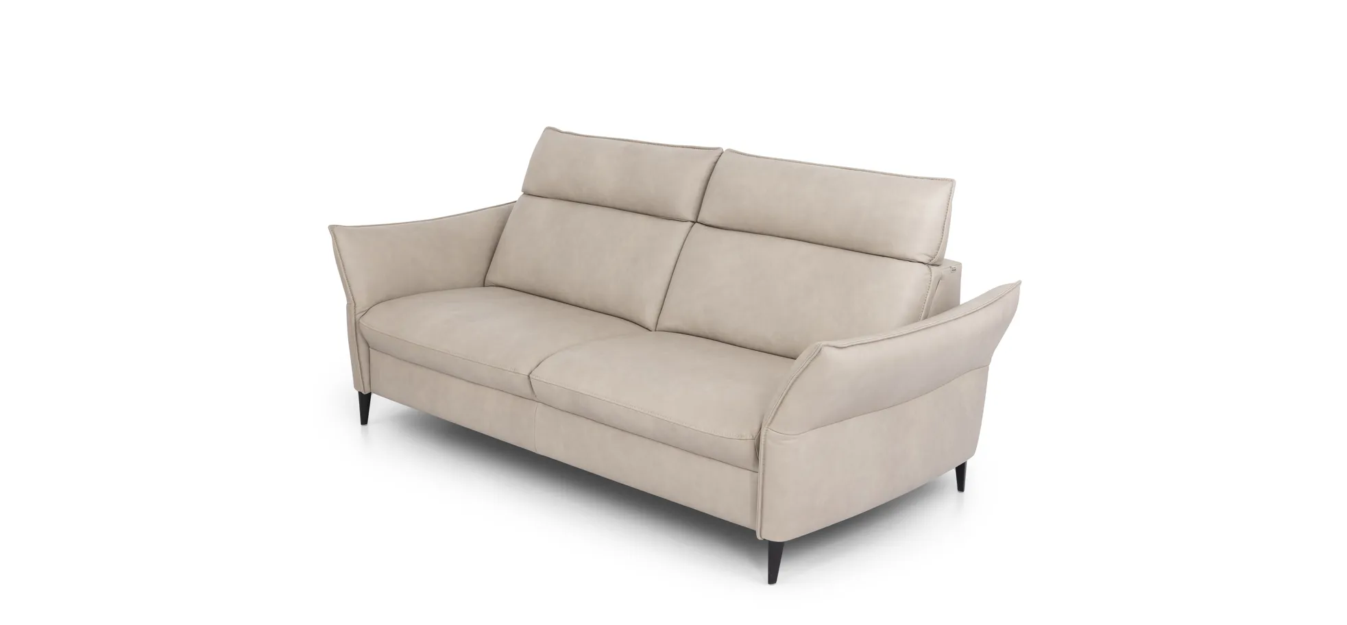 Sofa - 3-Sitzer, Kopfteil verstellbar, Leder, Creme