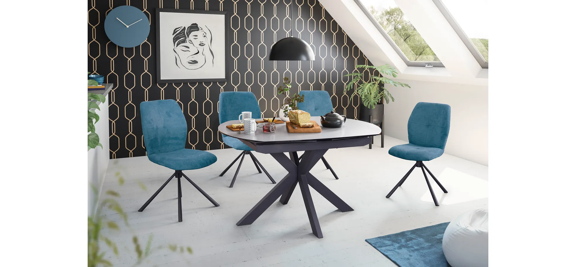 Vierfußstuhl, Stoff Petrol, 360° drehbar - Manoa