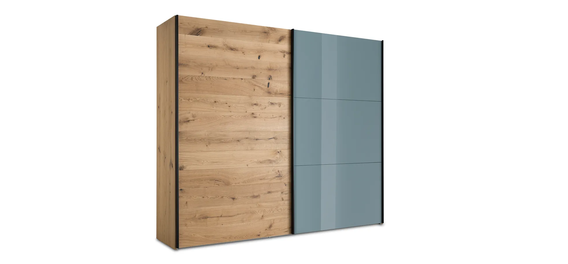 Schwebetürenschrank Colorado - B. ca. 257 cm, Eiche, Glas Graugrün