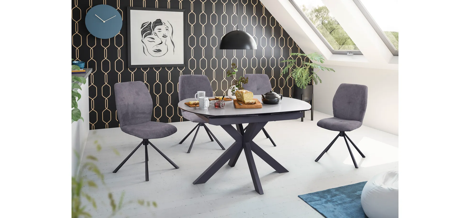 Vierfußstuhl, Stoff dunkelgrau, 360° drehbar - Manoa