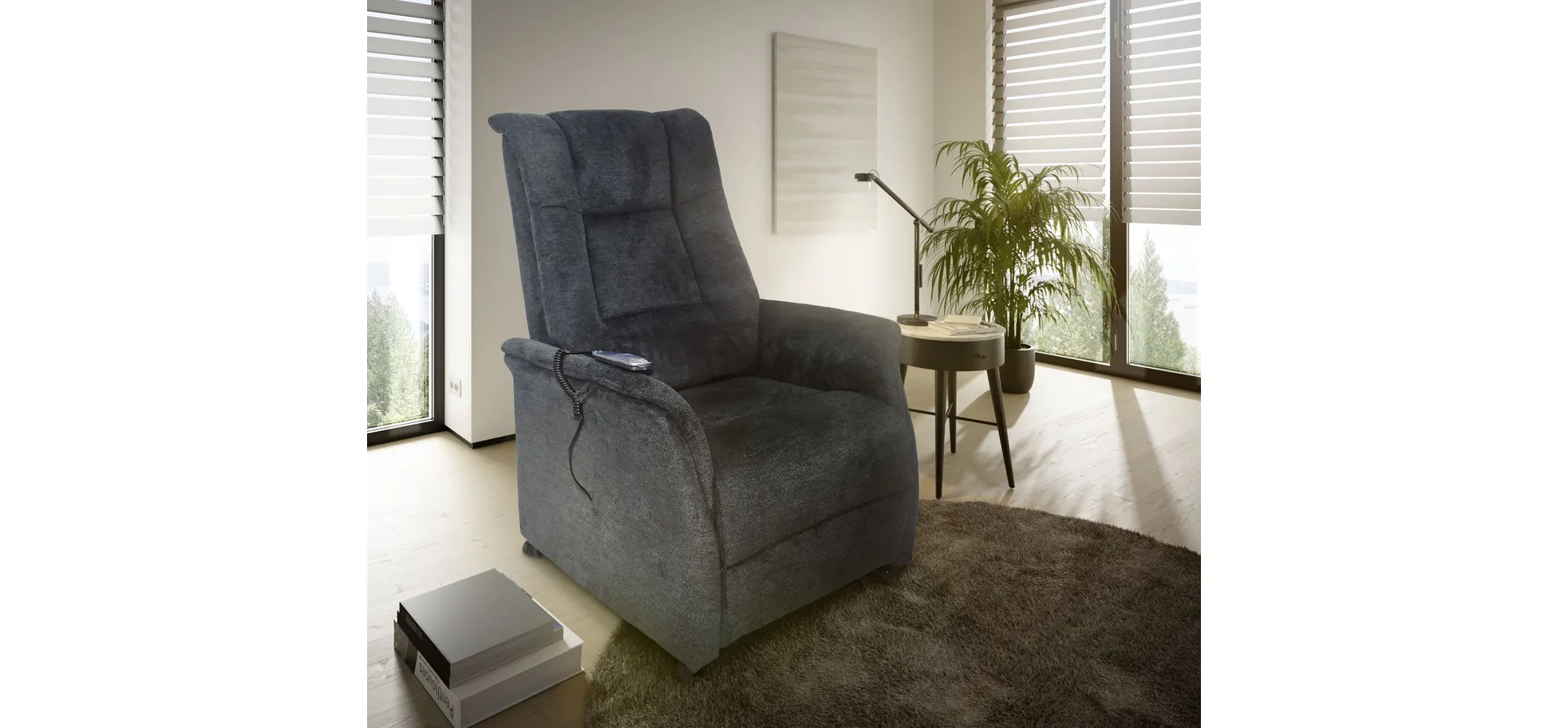 Fernsehsessel, Stoff schwarz, 2-motorisch - Mikala