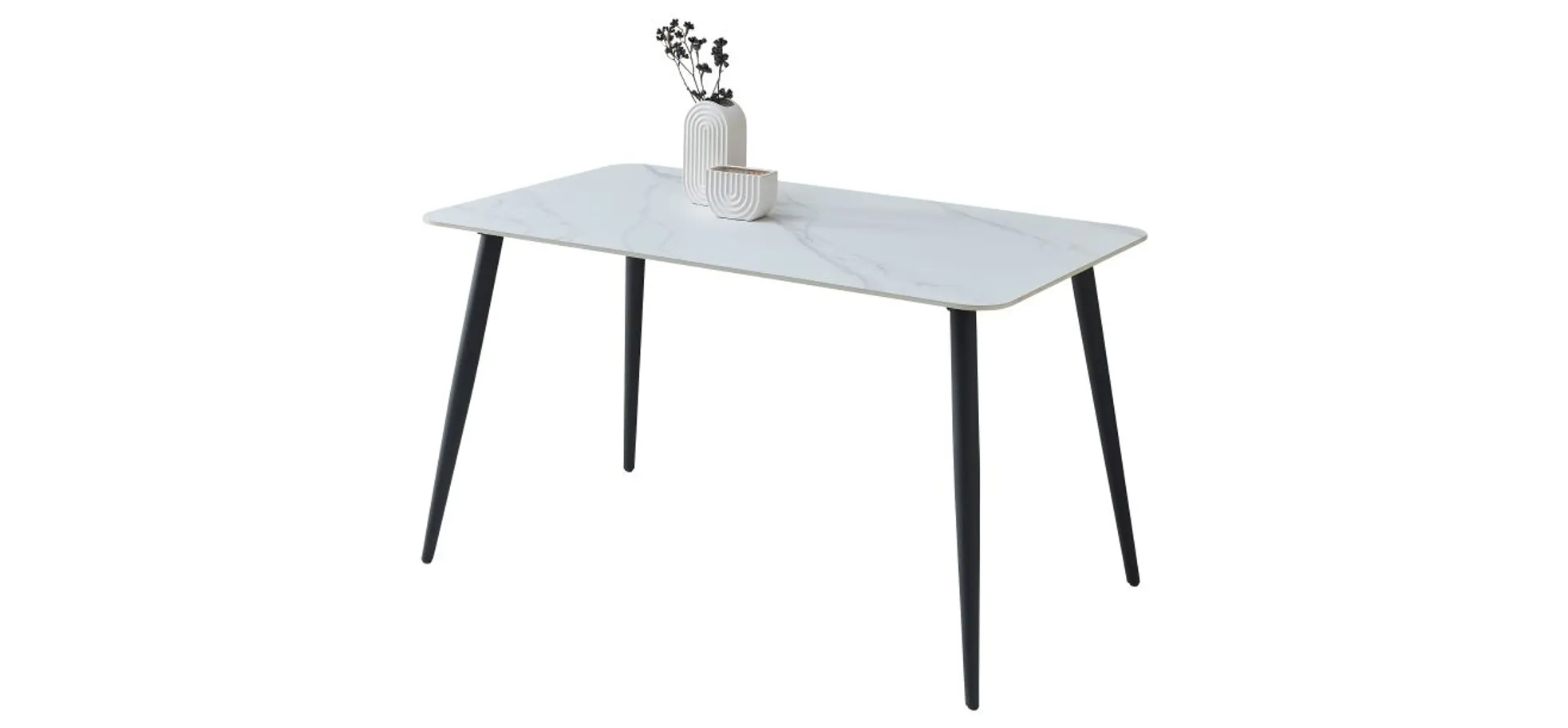 Esstisch - LB ca. 140x80 cm, Weiß marmoriert, Schwarz